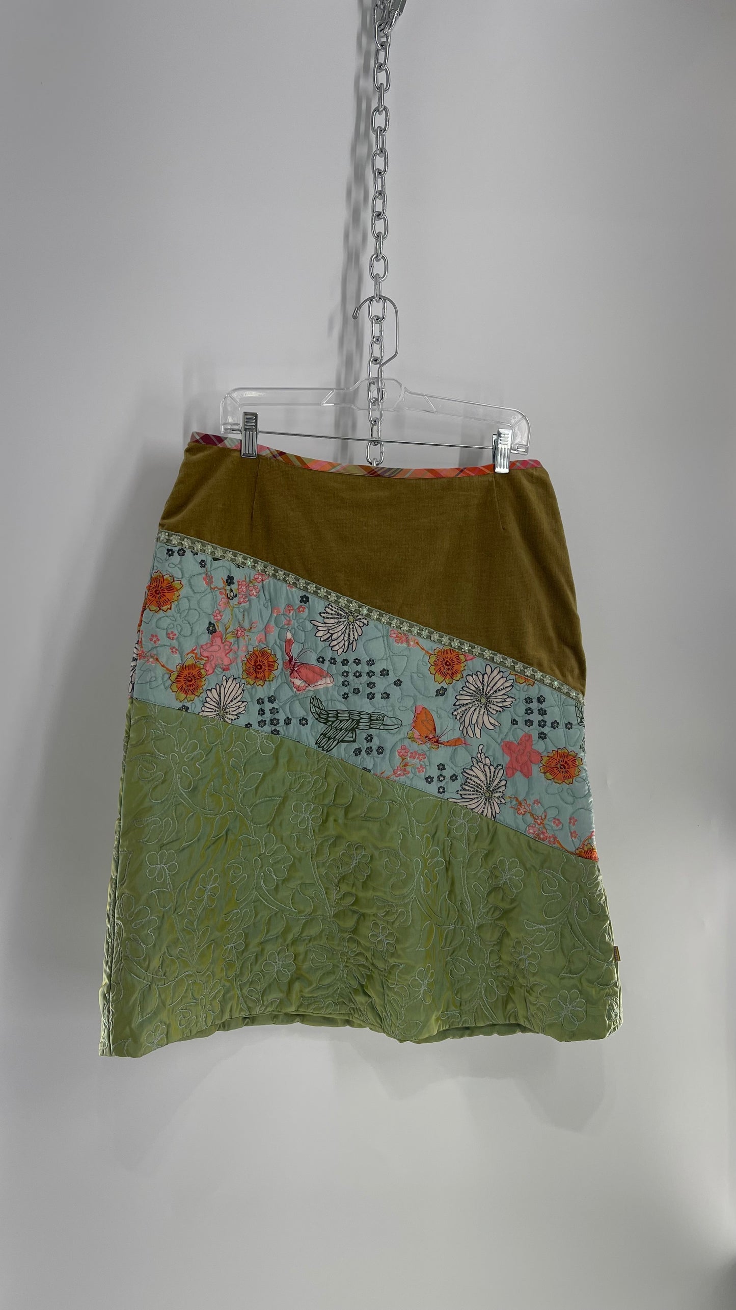 Vintage Olily Quilted Skirt with Velvet,Trim, Floral and Embroidered Details (42)