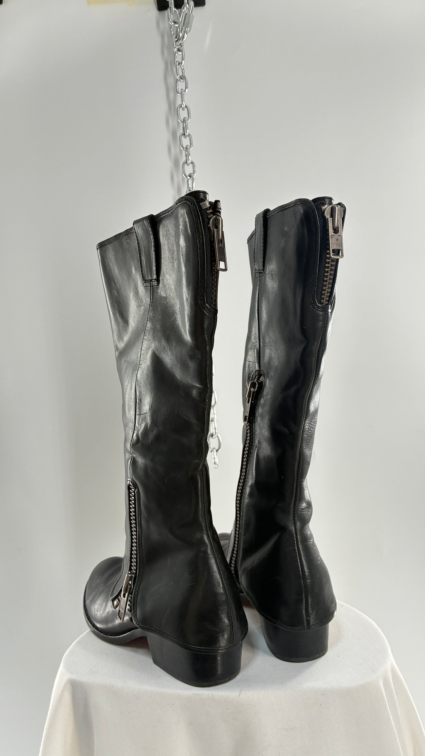 Vintage KORK EASE Black Genuine Leather Fold Over Boots with Heavy Metal Detailing (9/40.5)