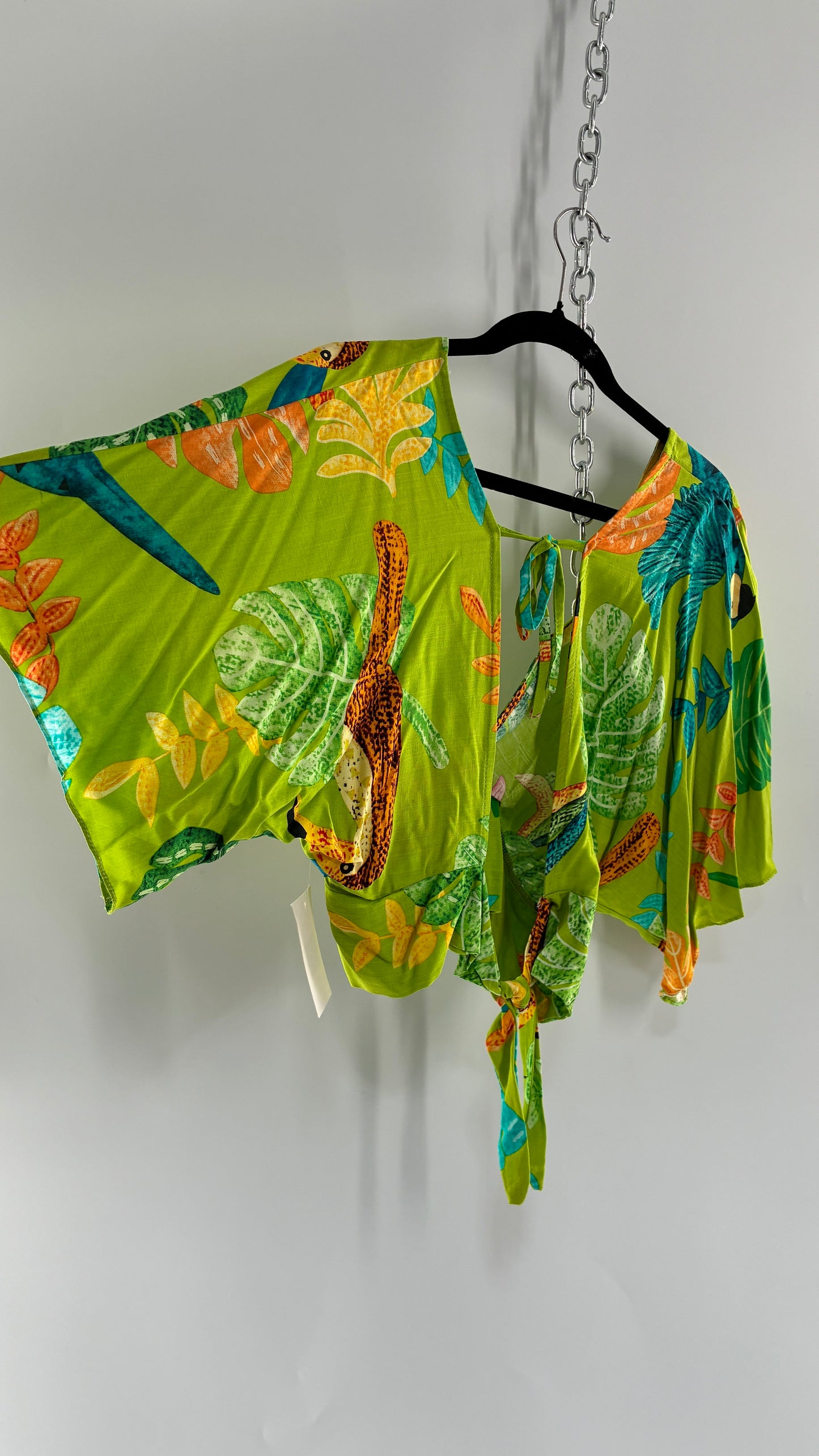 Imported Brazilian 100% Viscose Open Back Tropical Patterned Green Top (Medium)