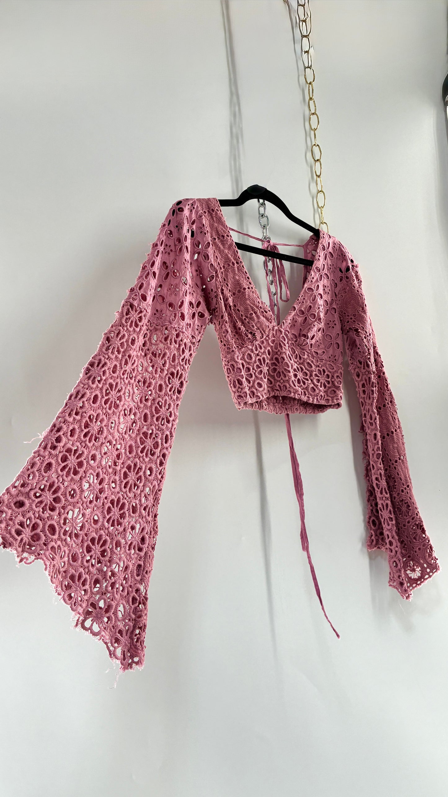 Vintage FREE PEOPLE Dusty Mauve Lace Bell Sleeve (XS)