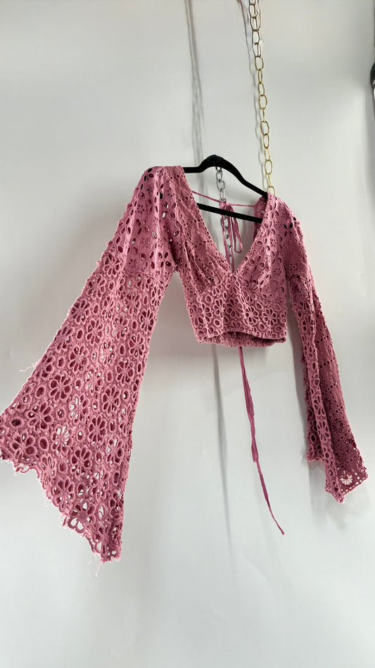 Vintage FREE PEOPLE Dusty Mauve Lace Bell Sleeve (XS)