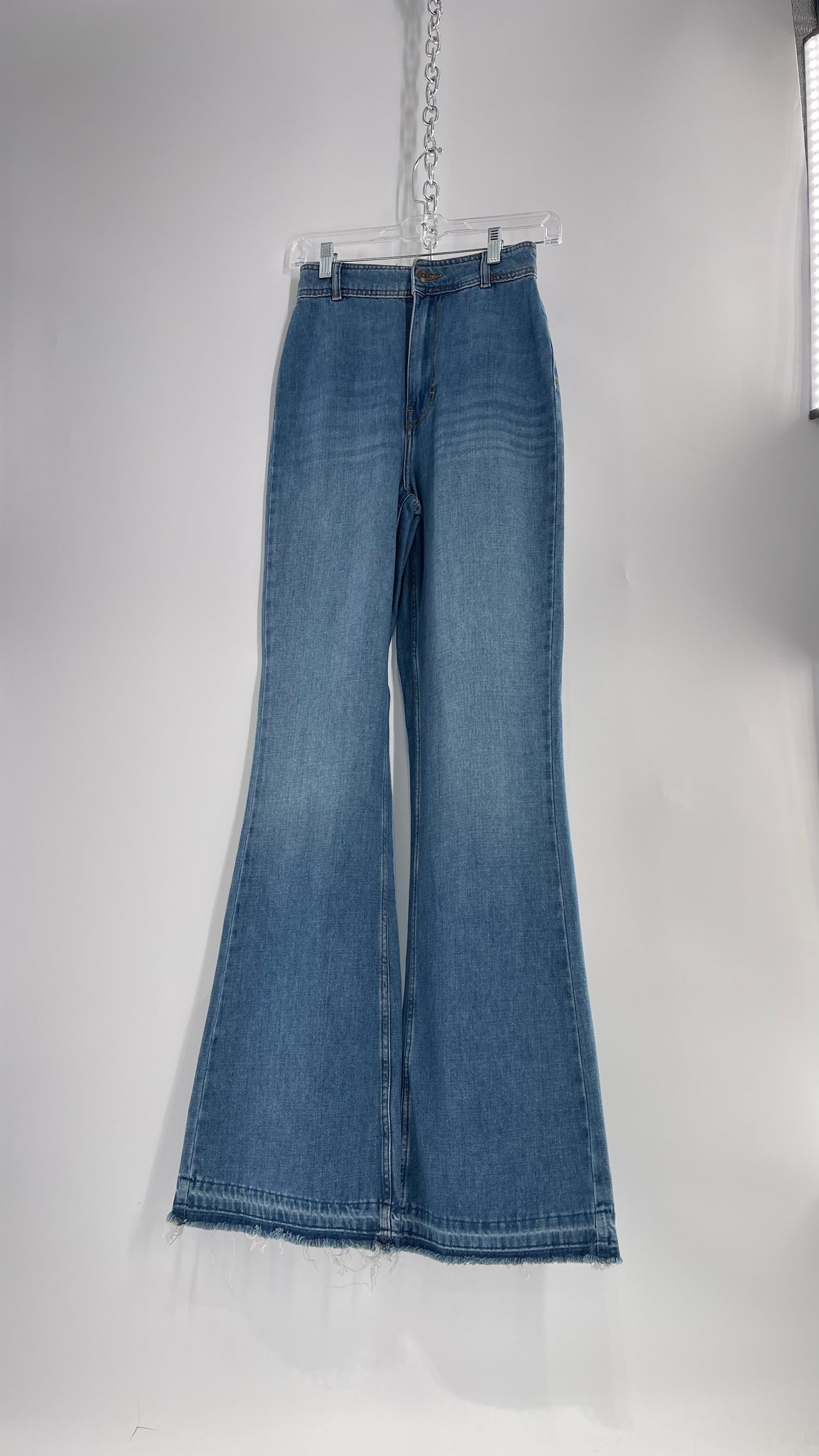 Free People Light Wash High Waisted Wide Leg Jeans (25)