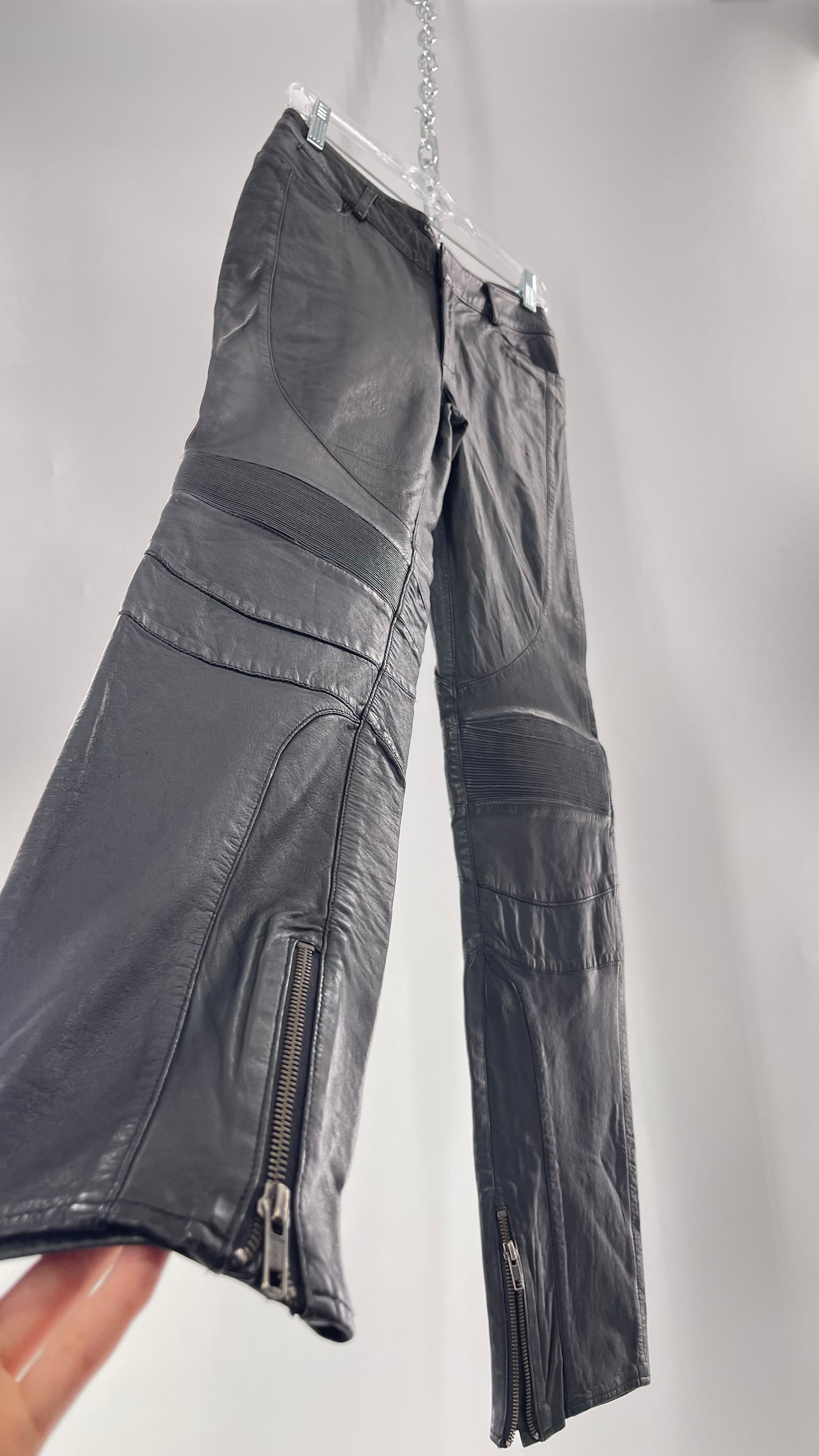 LAMARQUE 1990s Collection Vintage Black Leather Moto Style Pant with Panels, Ribbing and Zipper Details (6)