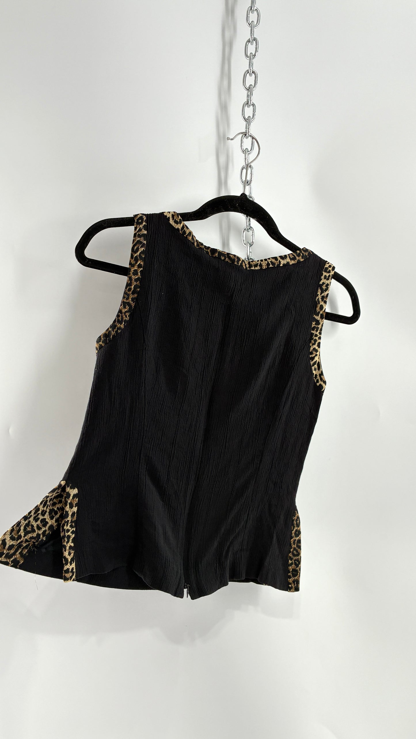 Vintage LOIS SNYDER DANI MAX Tailored Black Camisole with Leopard Trim and Vented Sides (6)