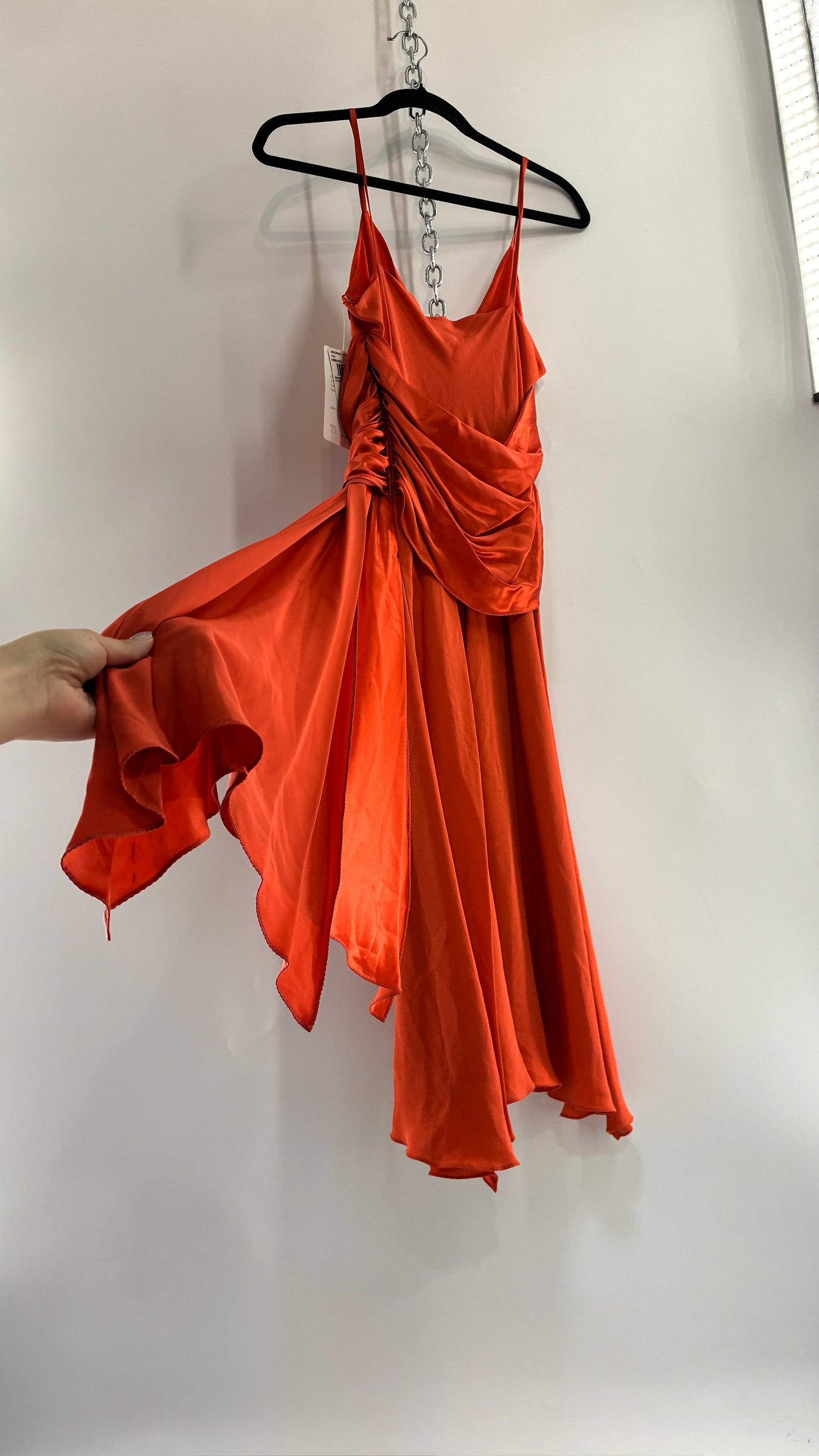 Deadstock Vintage PAPELL BOUTIQUE 100% Silk Tangerine Midi Dress with Ruched Bodice (12)