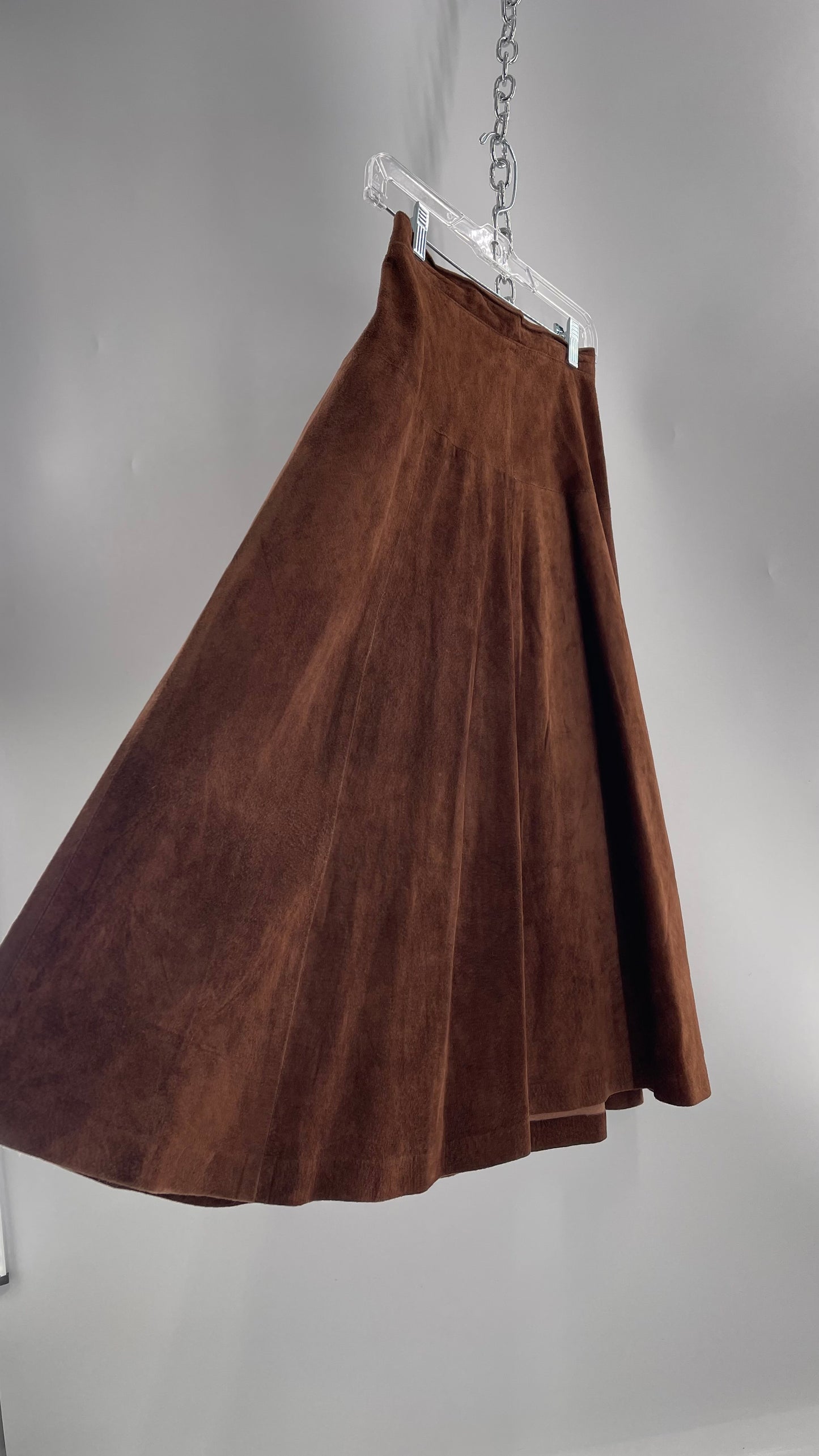 Vintage Imported Leather FIRENZE Santa Barbara Saks Fifth Avenue Brown Suede Leather Skirt (Medium)