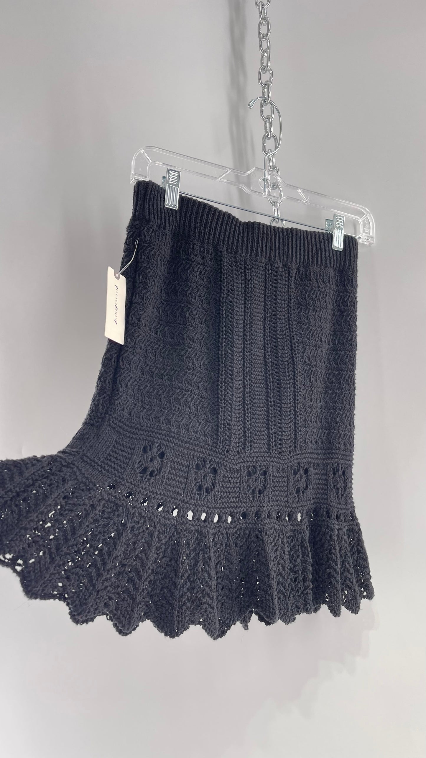 Anthropologie Black Crochet Knit Mini Skirt with Tags Attached (Small)