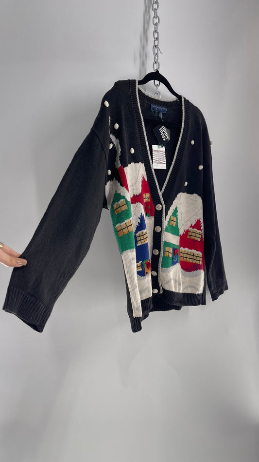 Vintage Urban Outfitters Renewal Snow Covered Homes Cardigan with Tags Attached (Medium)