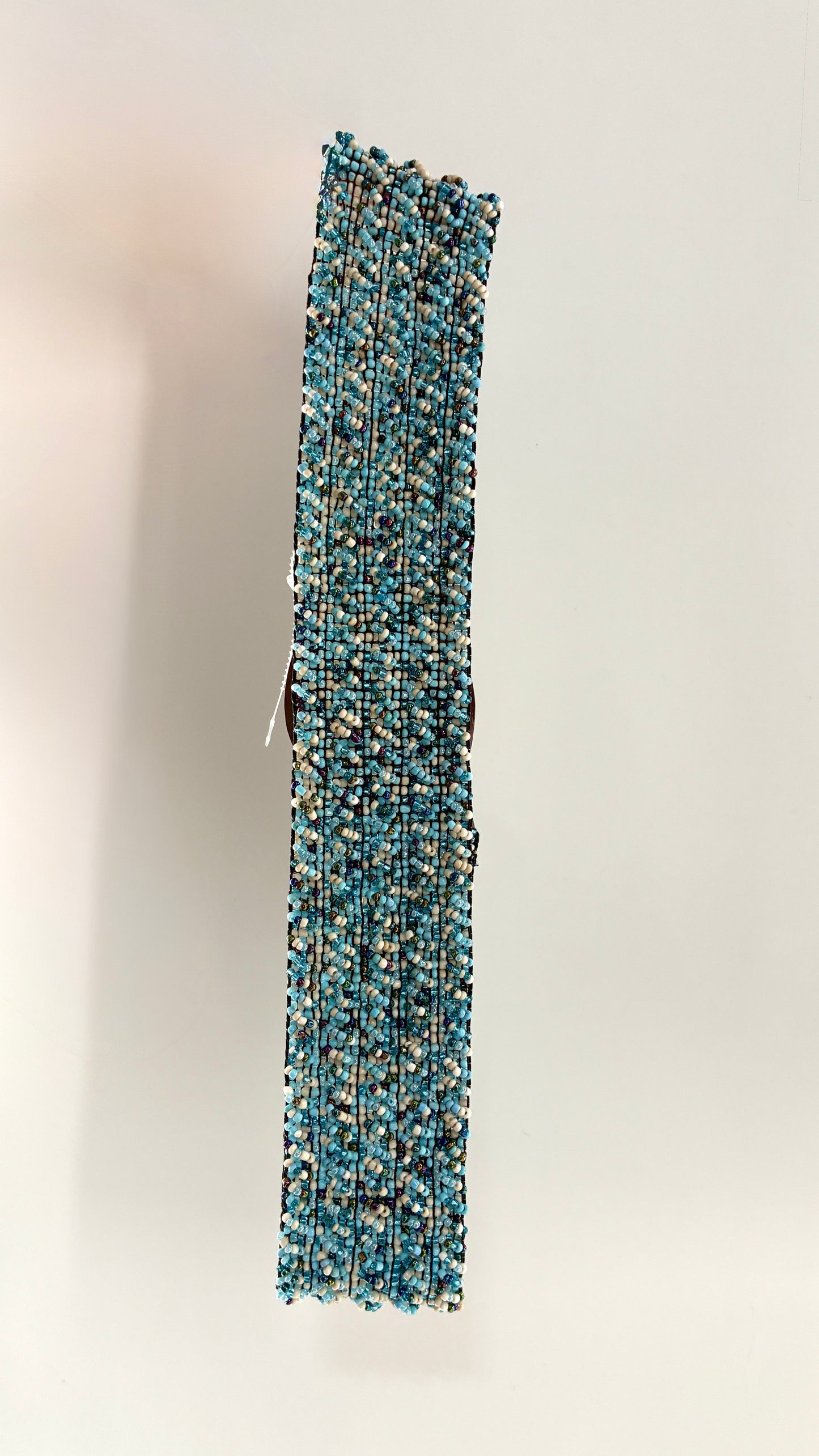Vintage Wide Blue Beaded Hip Belt with Chunky Wooden Buckle