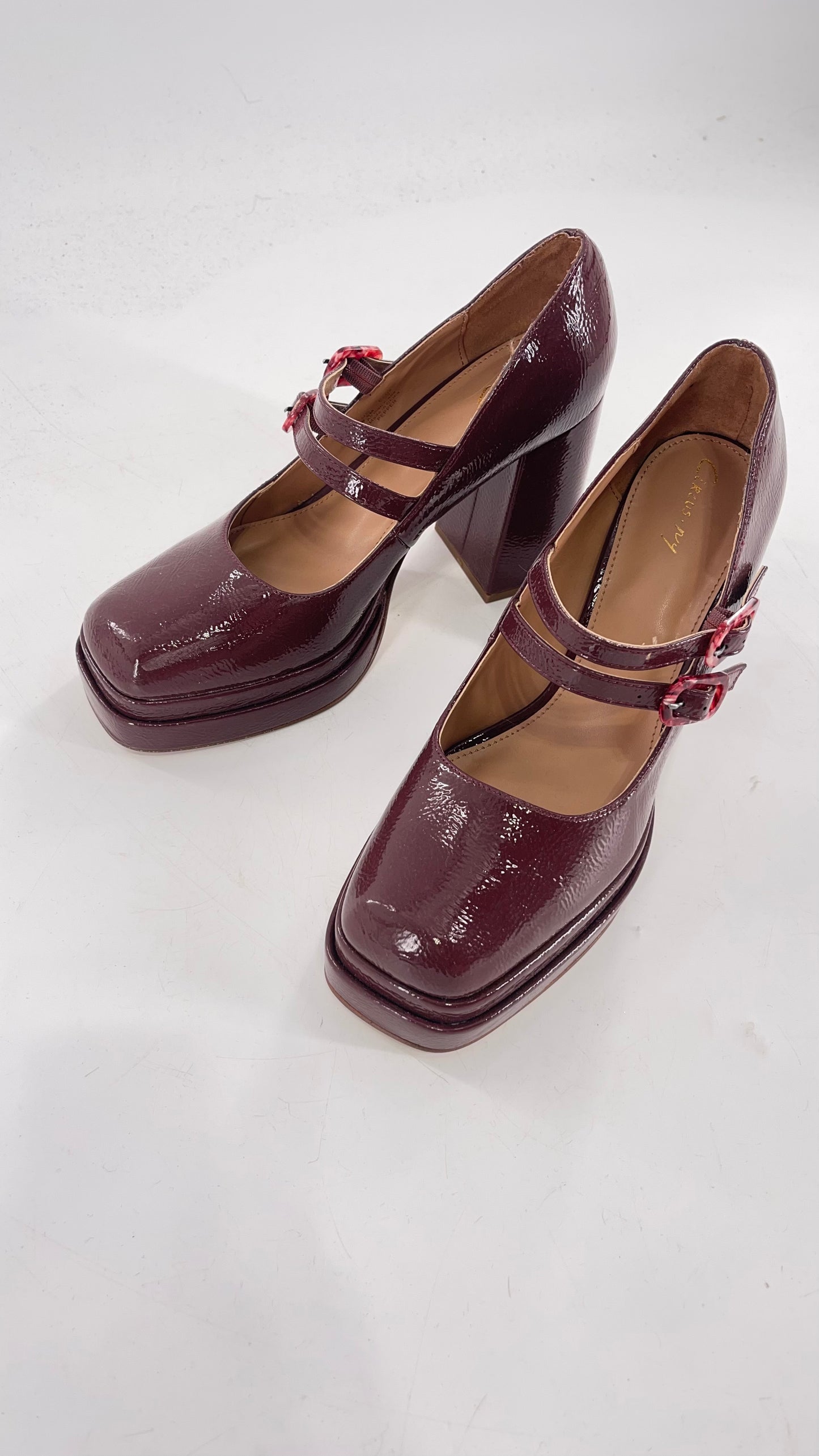 CIRCUS NY Burgundy Double Platform Chunky Heel Double Strap Mary Jane Steppers