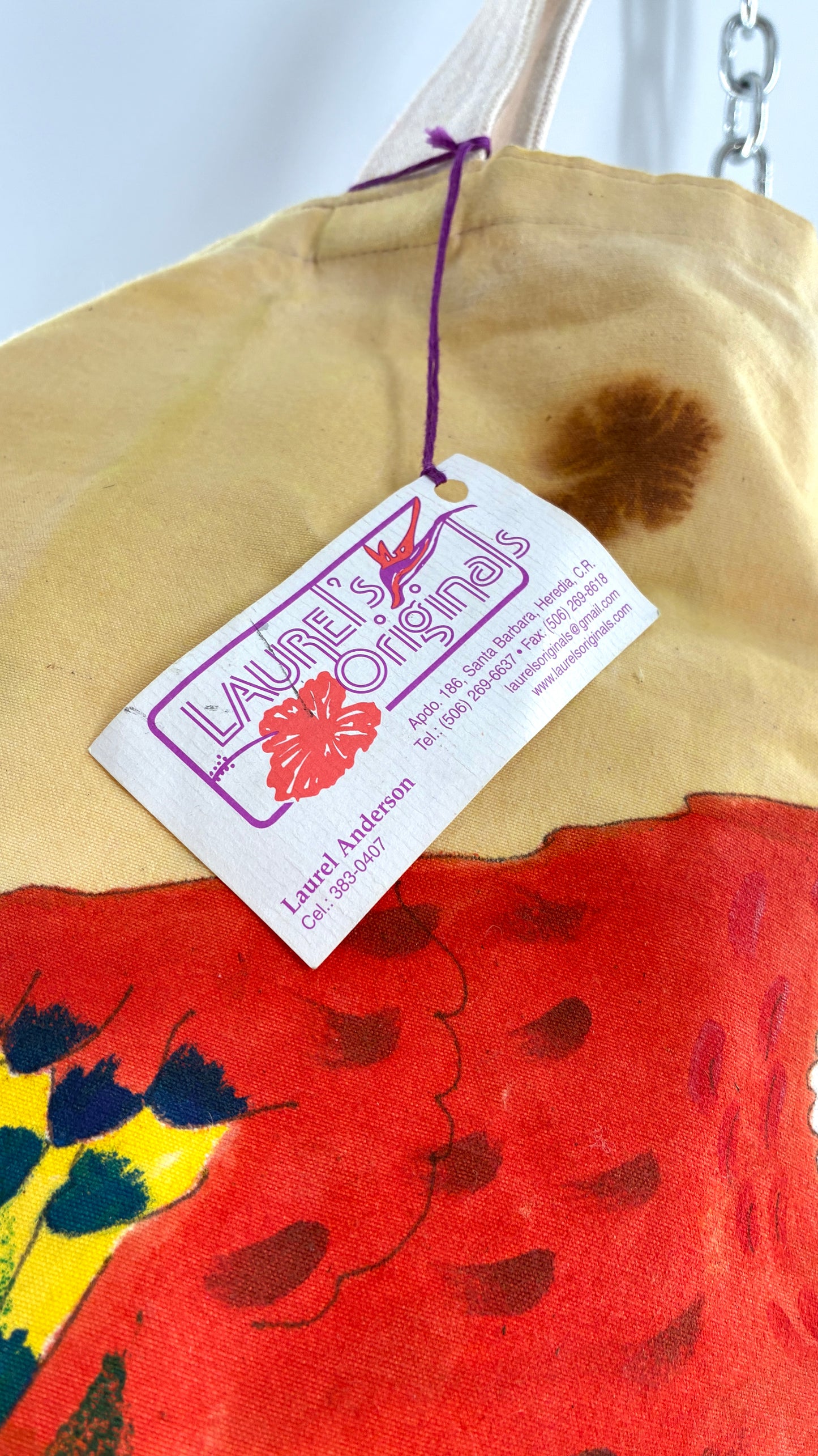 Vintage Laurel’s Originals by Laurel Anderson 100% Cotton Artisanal Hand Painter Tropical Tote Bag