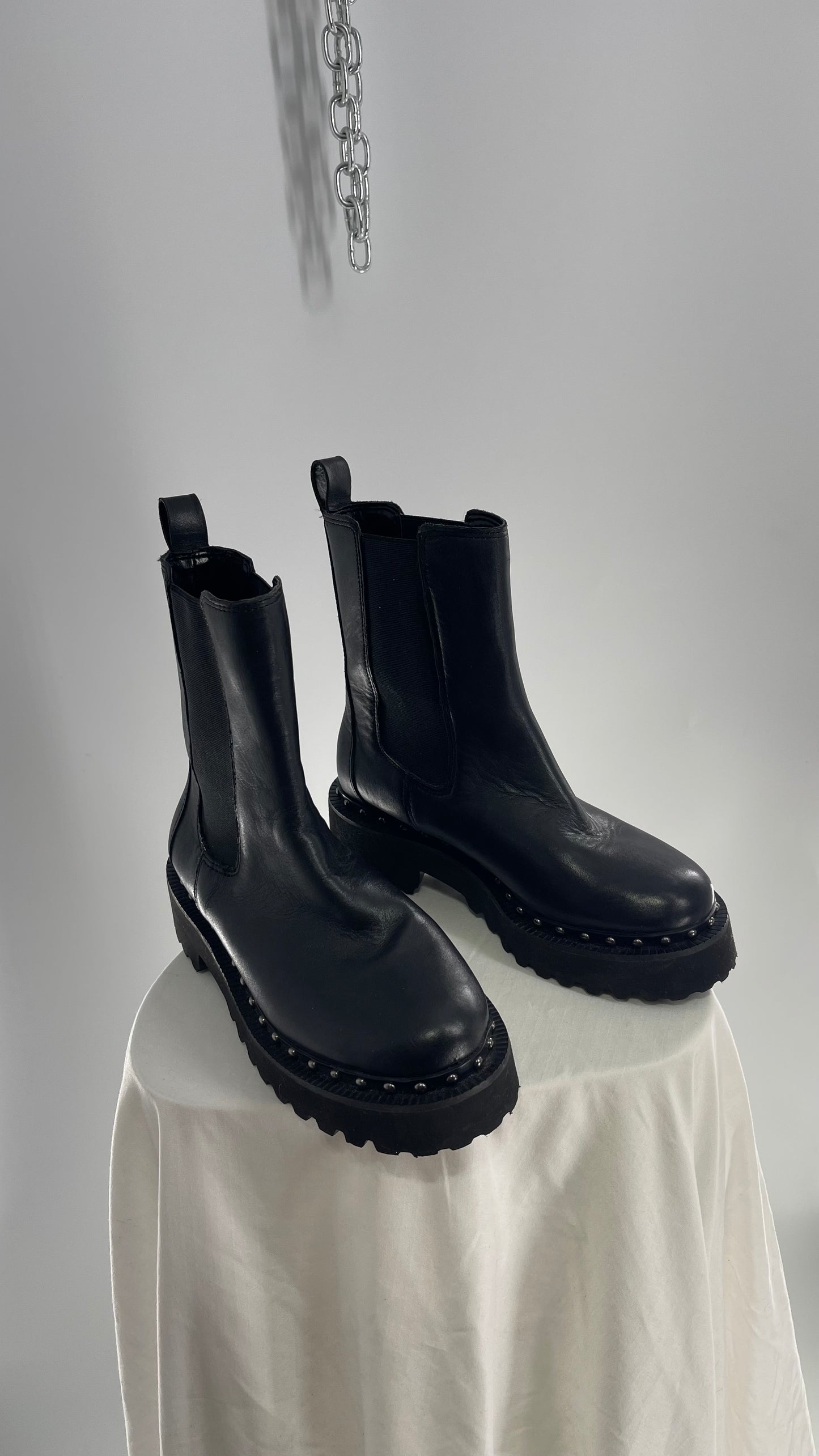 Vince Camuto Black Leather Chelsea Boot with Studded Base (8)