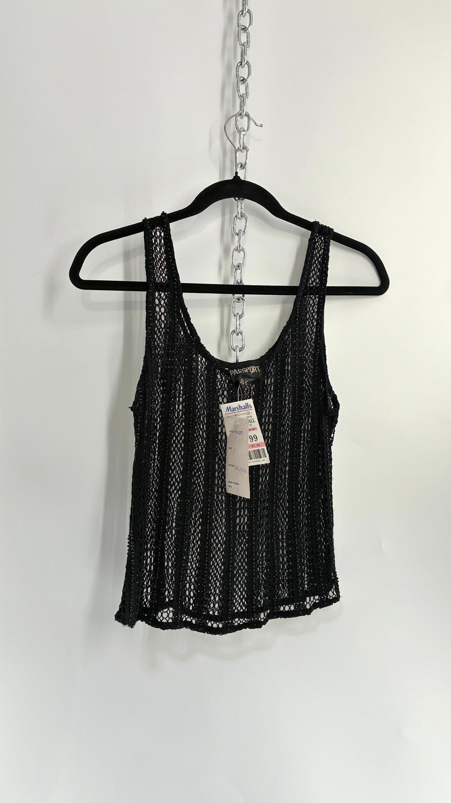 Deadstock Vintage PASSPORT Black Crochet Beaded Tank (Small)
