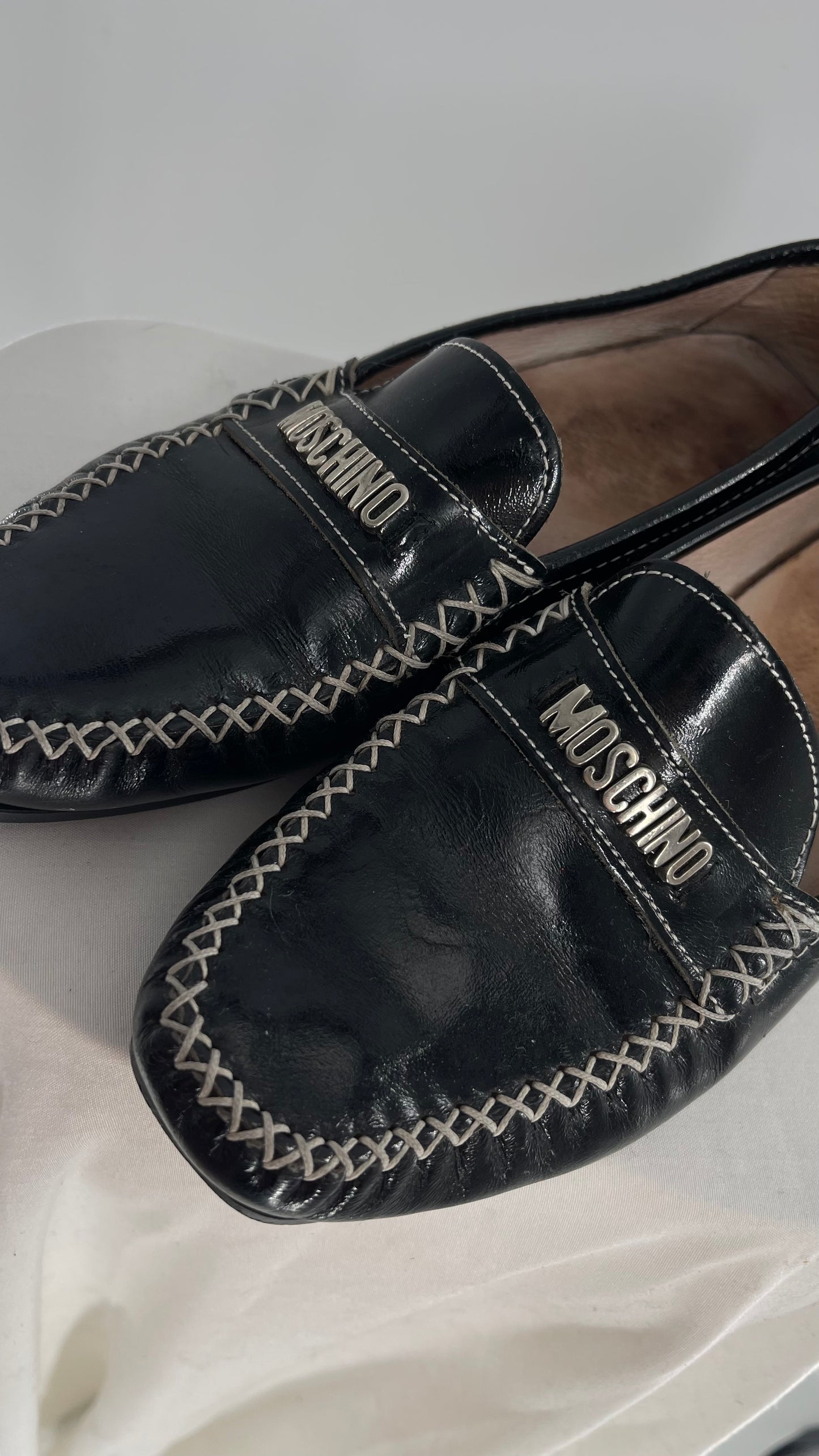 Vintage MOSCHINO Patent Loafer with Metal Lettering (36)