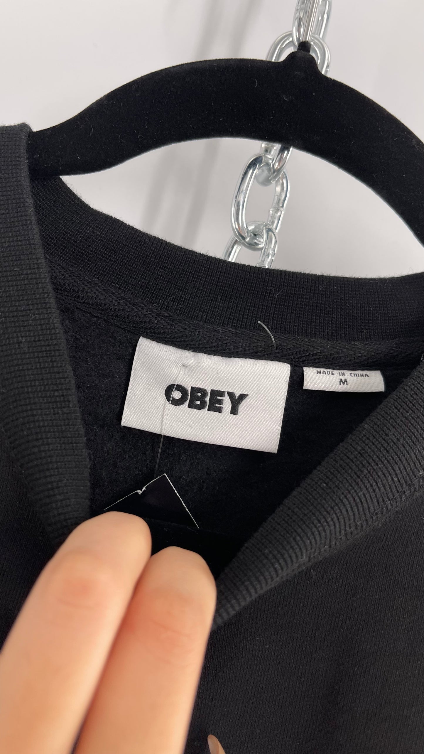 OBEY Black All Over Embroidered Love is The Cure Crewneck with Tags (Medium)