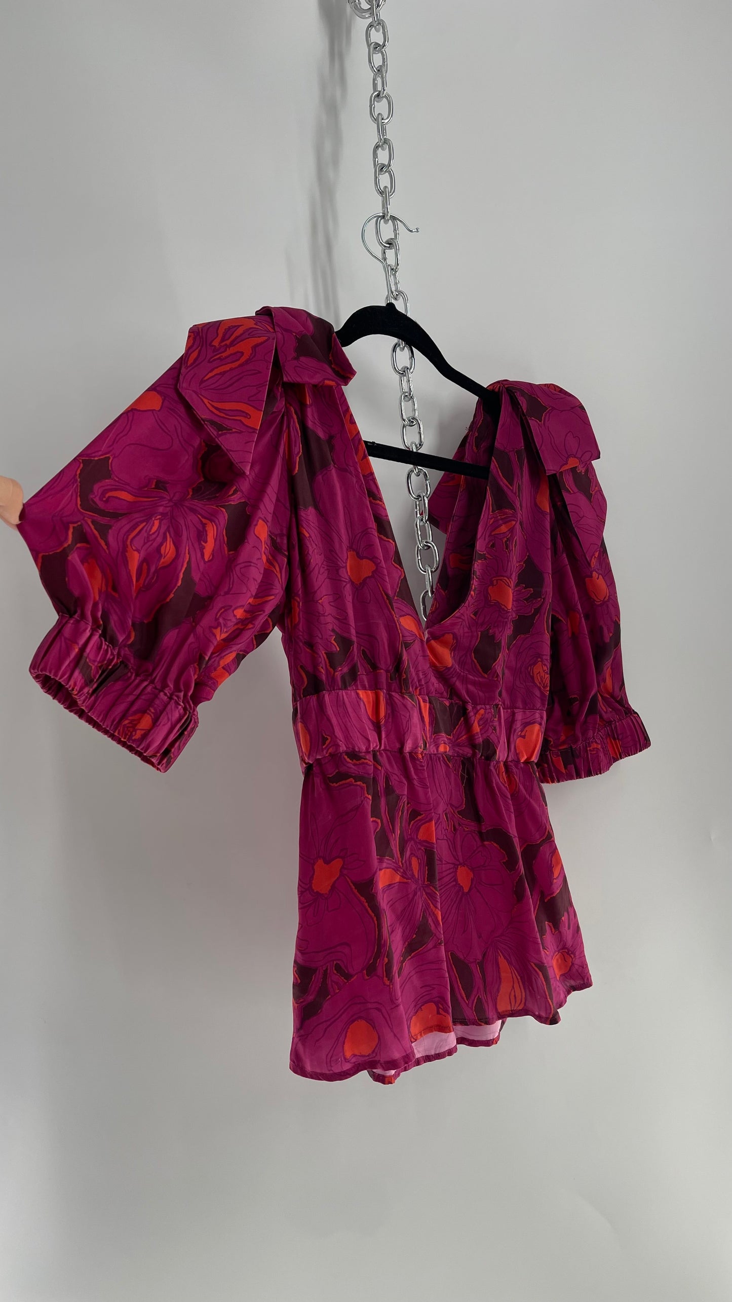 Hope for Flowers Tracy Reese Silky Bow Shoulder Fuchsia Hot Pink Floral Top (4)