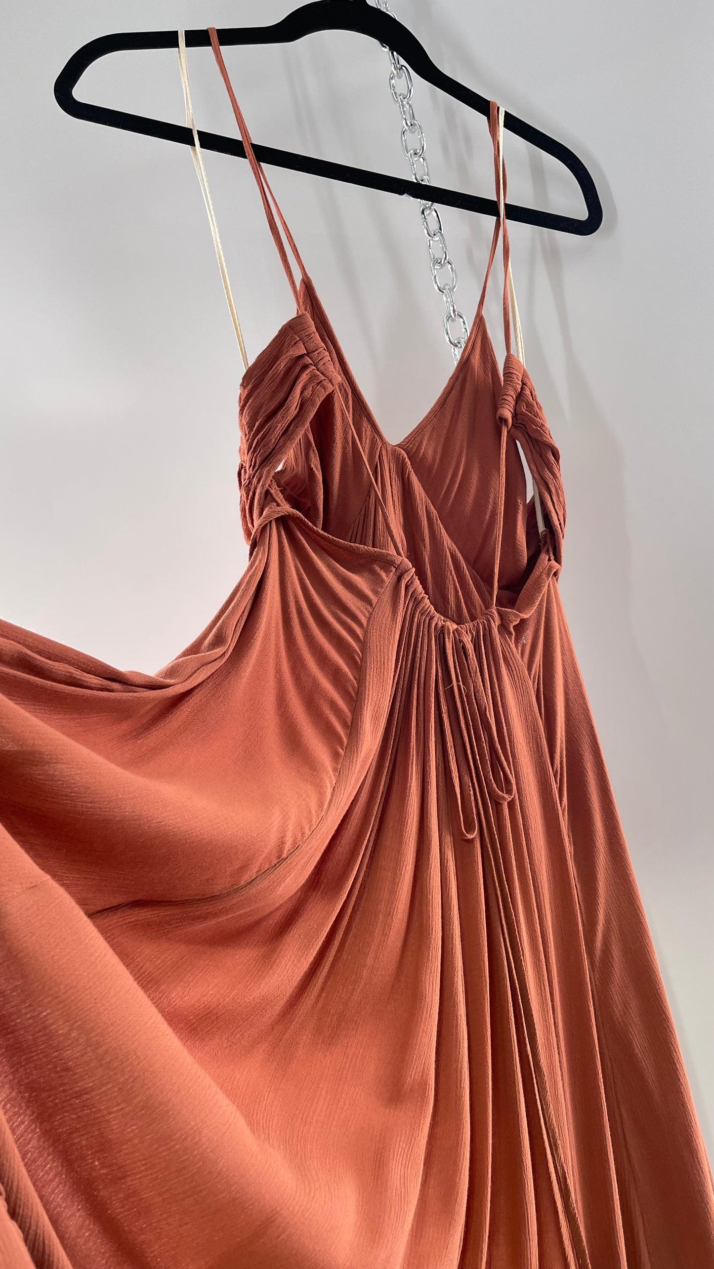 Free People Terracotta/Apricot Toned Voluminous Gown with Open Cut Out Sides and Low, Open Back (Large)