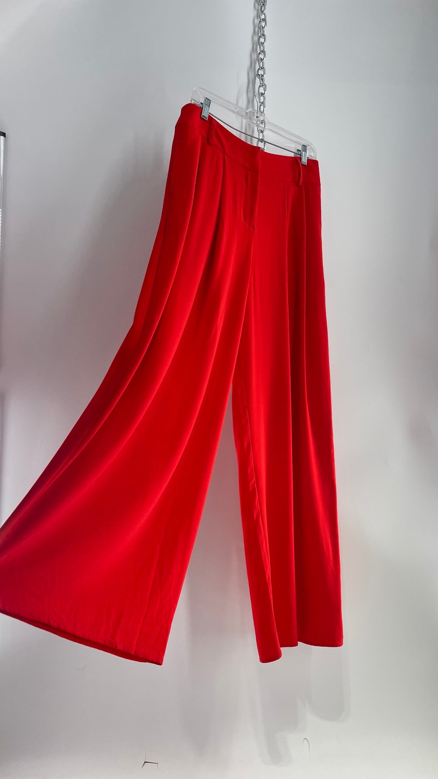 Flying Tomato Red Pleated Palazzo Wide Leg Trouser with Tags Attached (Large)