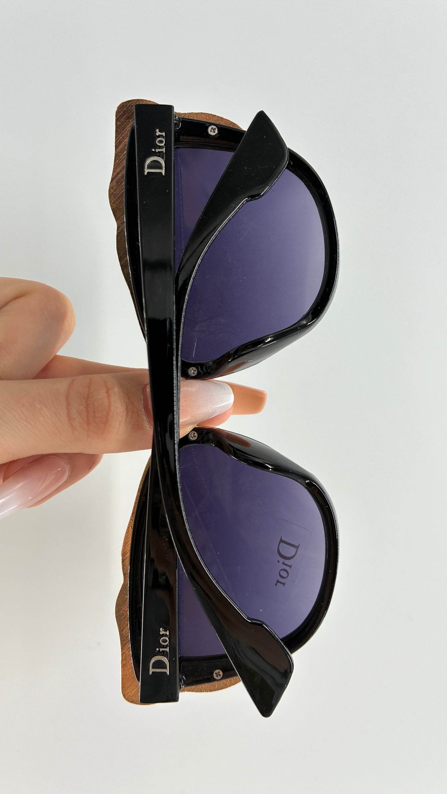 Vintage DIOR Glossy Black Sunglasses with Engraved Gold Detailing *Unauthenticated