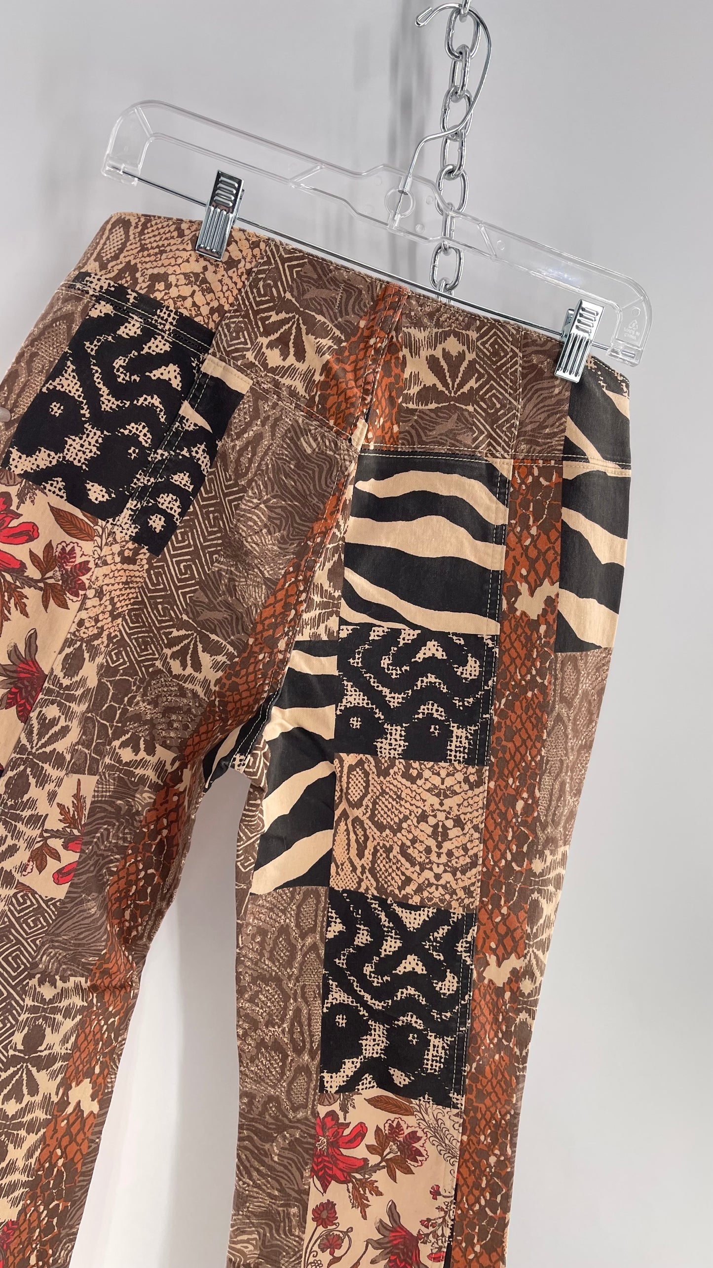 Animal Print Patchwork Graphic Low Waisted Kickflares Free People We The Free (29)