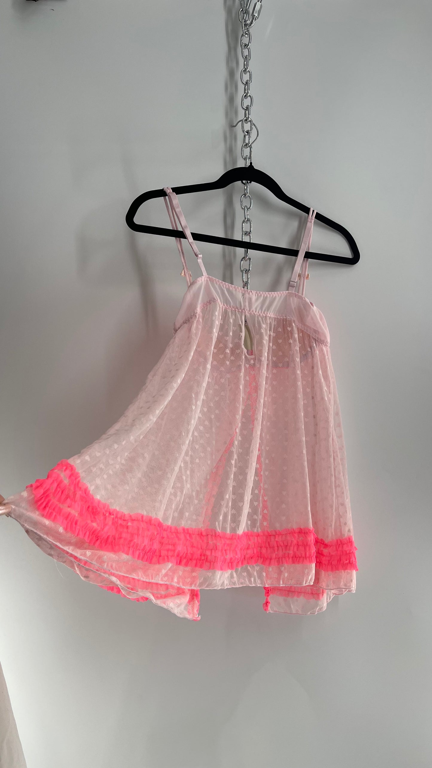 Vintage NIKKI Intimates Neon Pink Babydoll with Ruffles (36C/L)