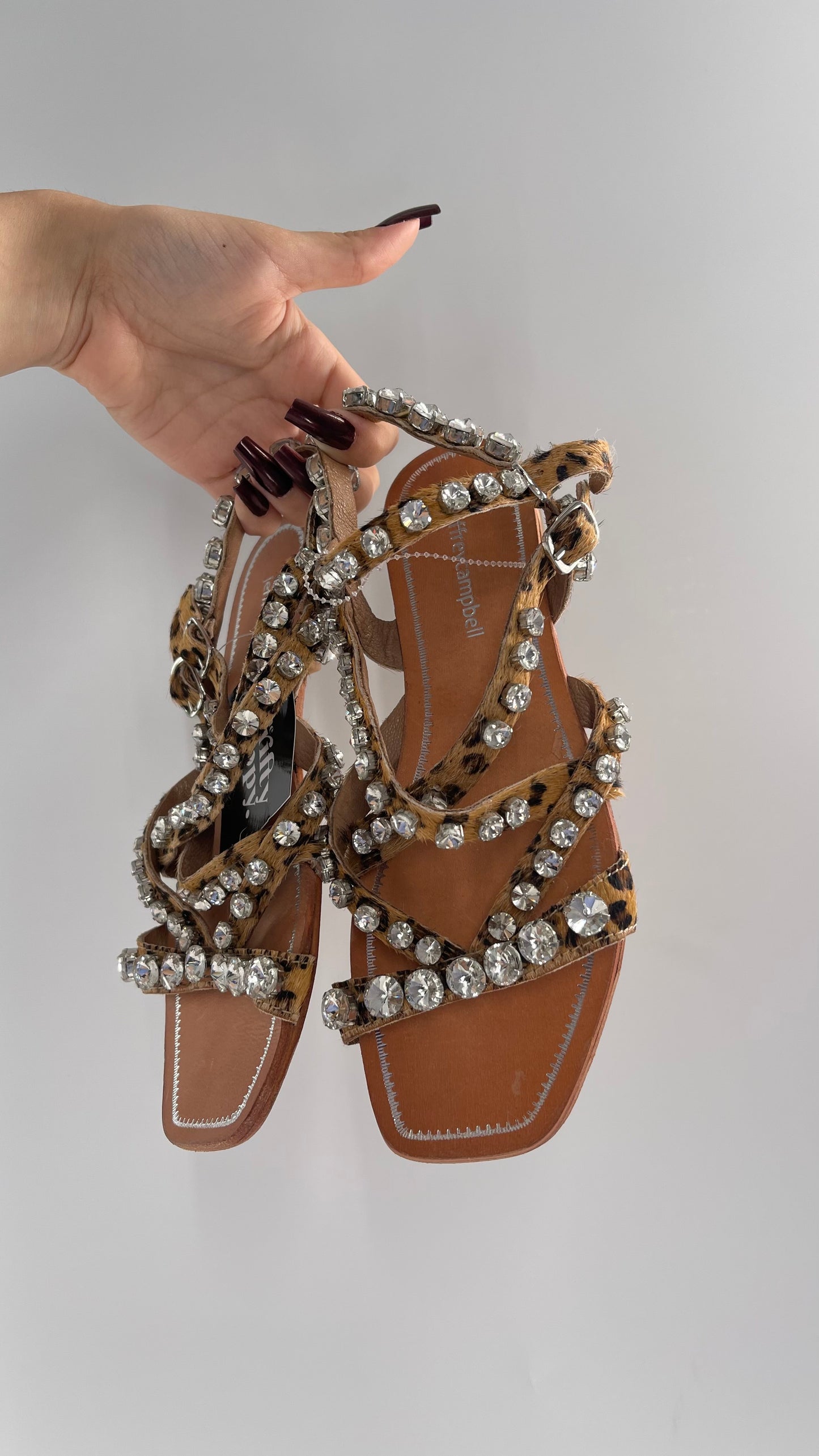 Jeffrey Campbell Rhinestone Encrusted Strappy Sandal with Cheetah Printed Cow Fur Straps (7)