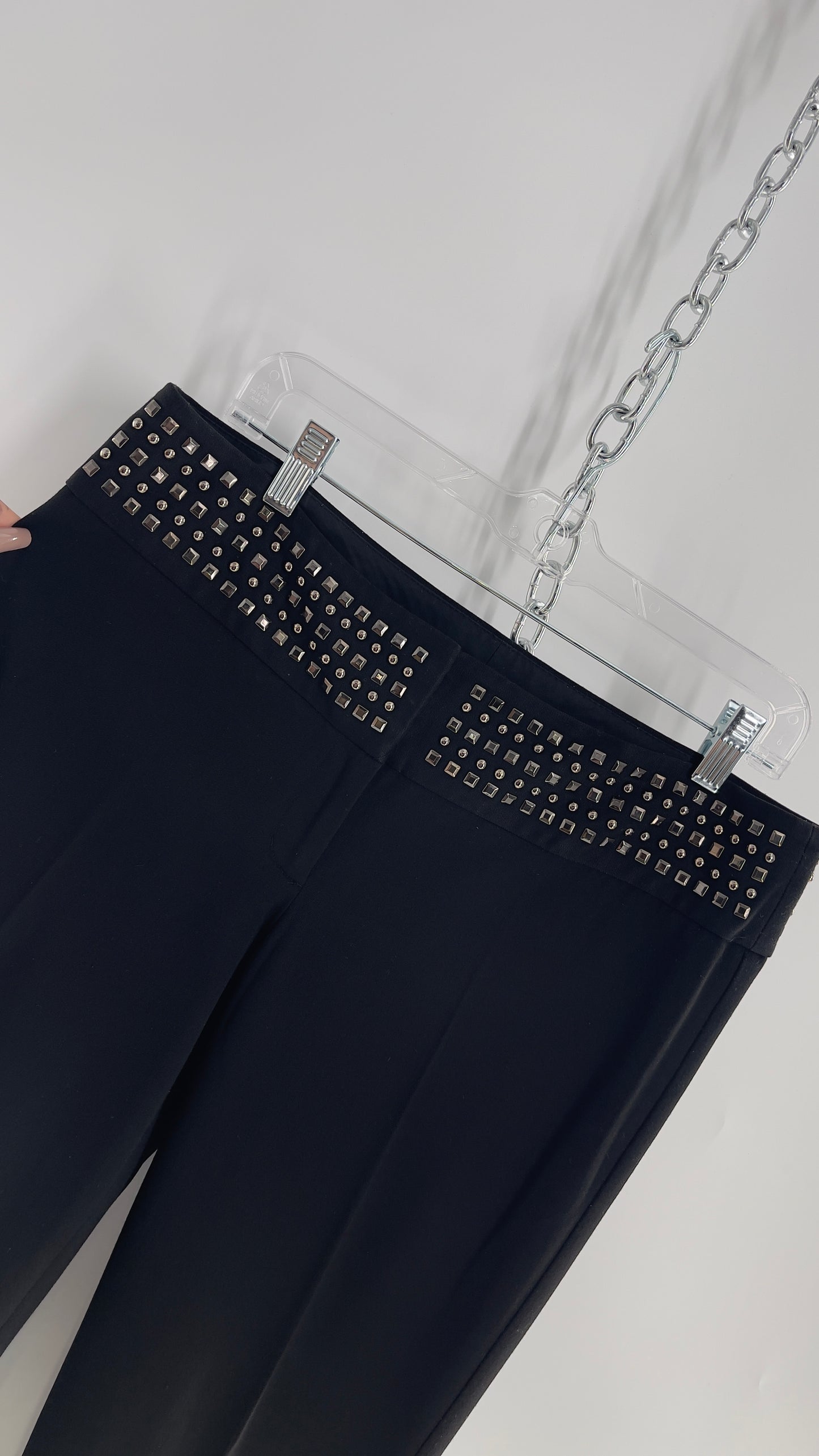 VINTAGE Express Black Low Waist Trouser with Studded Waistline and Kickflare Hem (8)