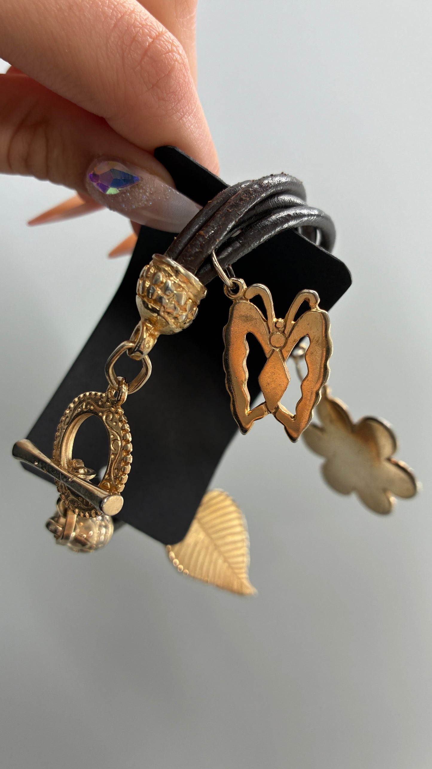 Vintage Multi-band Bracelet with Oversized Gold Charms