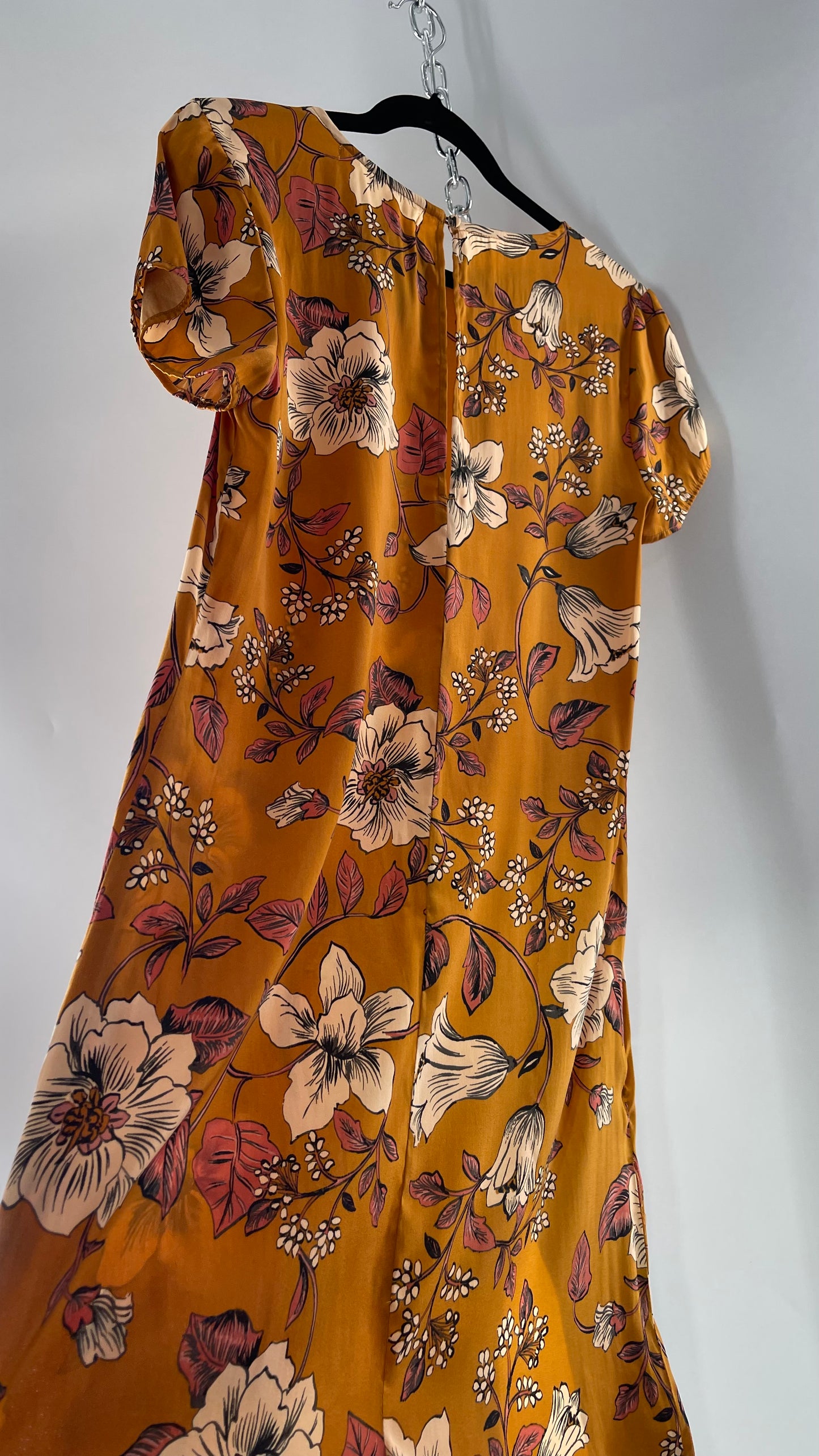 Saltwater Anthropologie - Brown / Burnt Orange Flower Maxi Dress (Size Large)