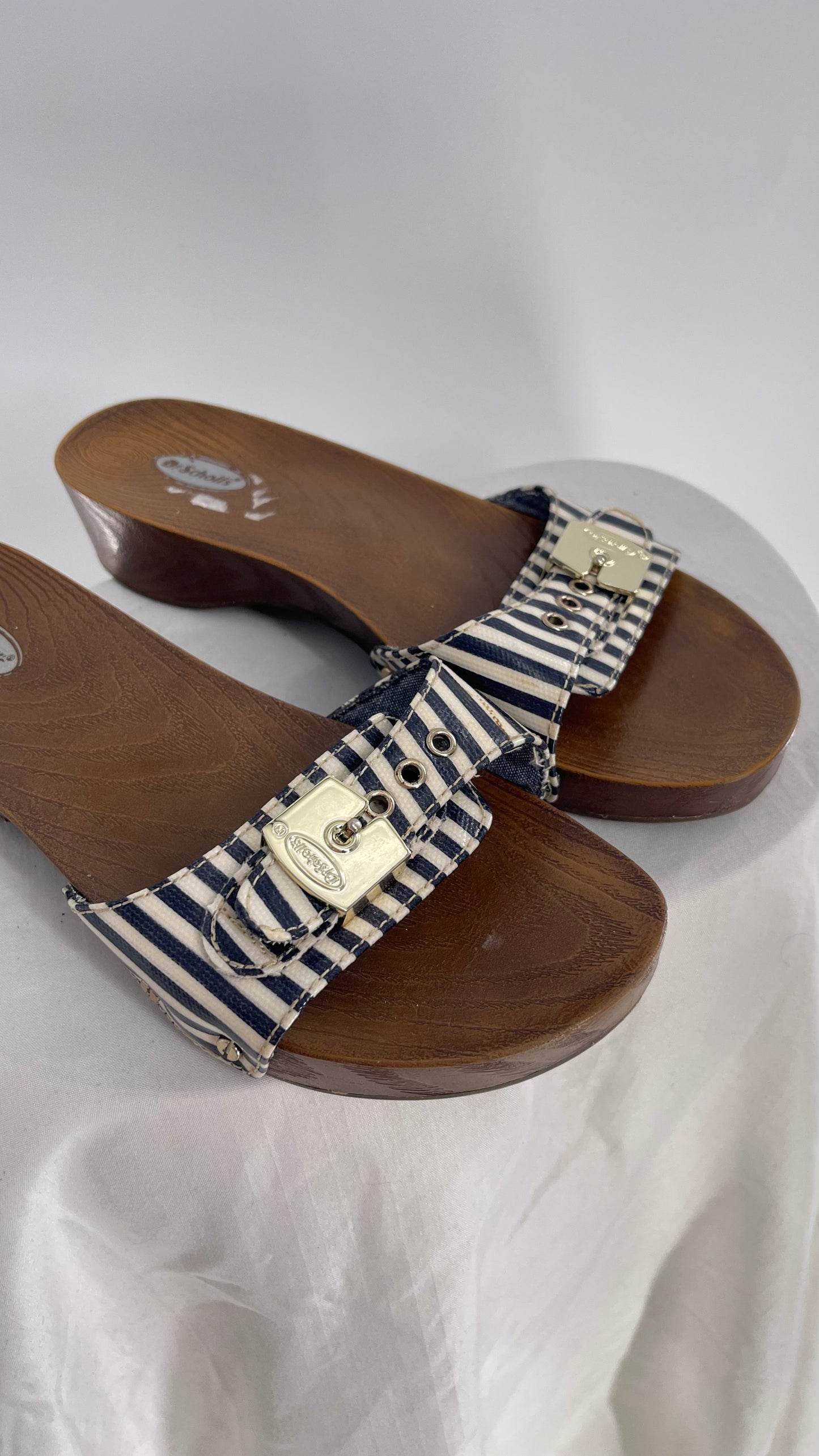 Vintage Dr. Scholls Striped Buckle Clog Sandal(6)