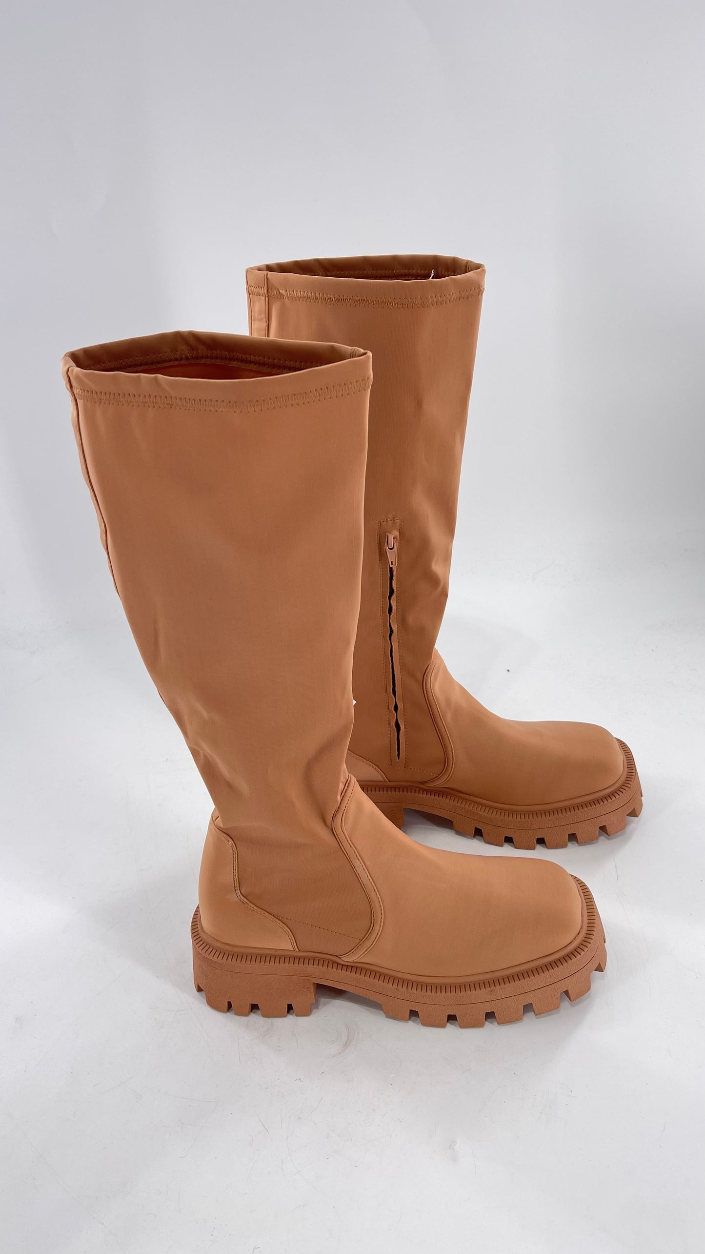 Urban Outfitters Tan Knee High Square Toe Sock Boot (8)