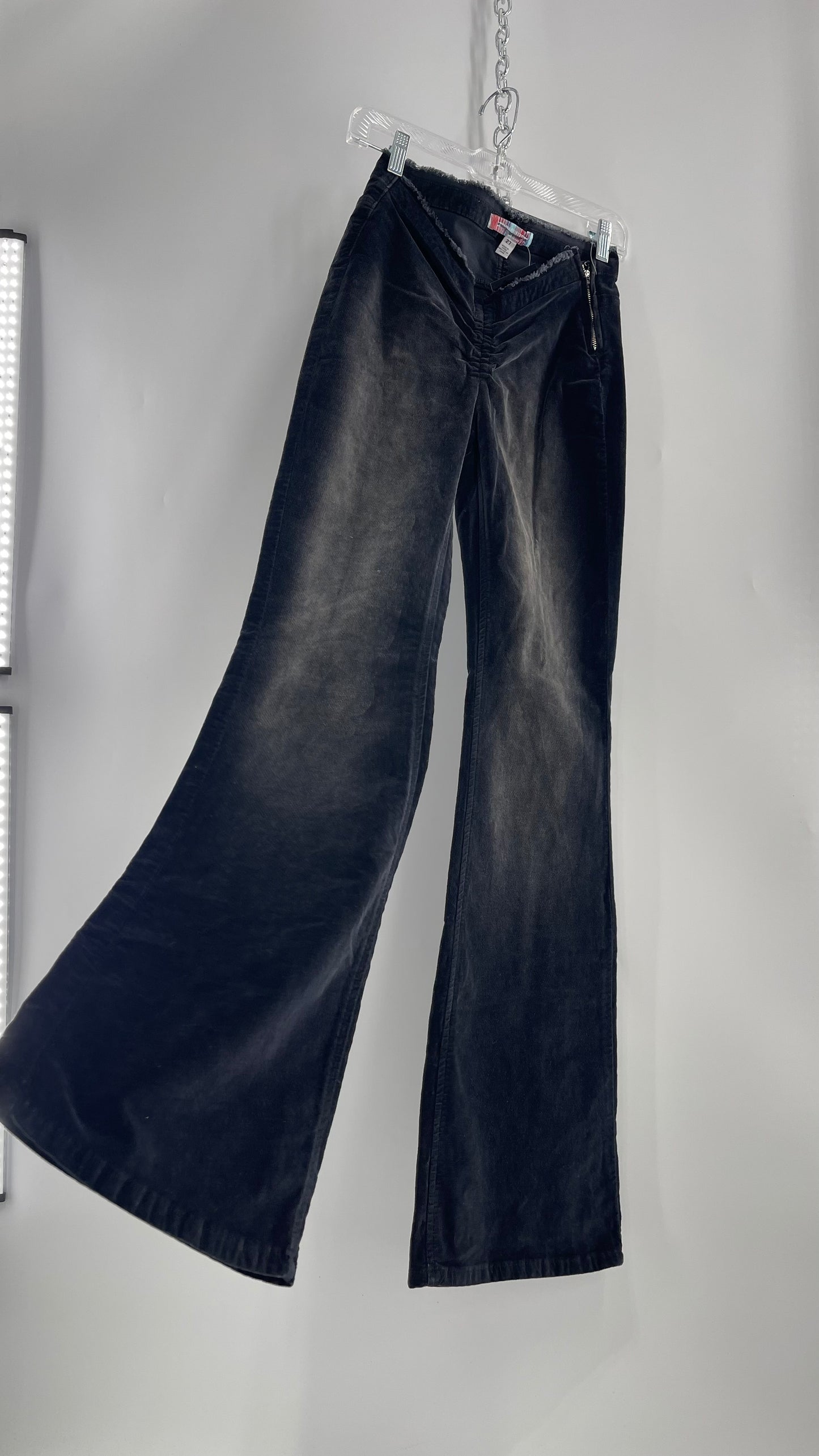 Urban Outfitters Gray Velour/Velvet Accentuated Fade Scrunch Waist Kick Flares (27)