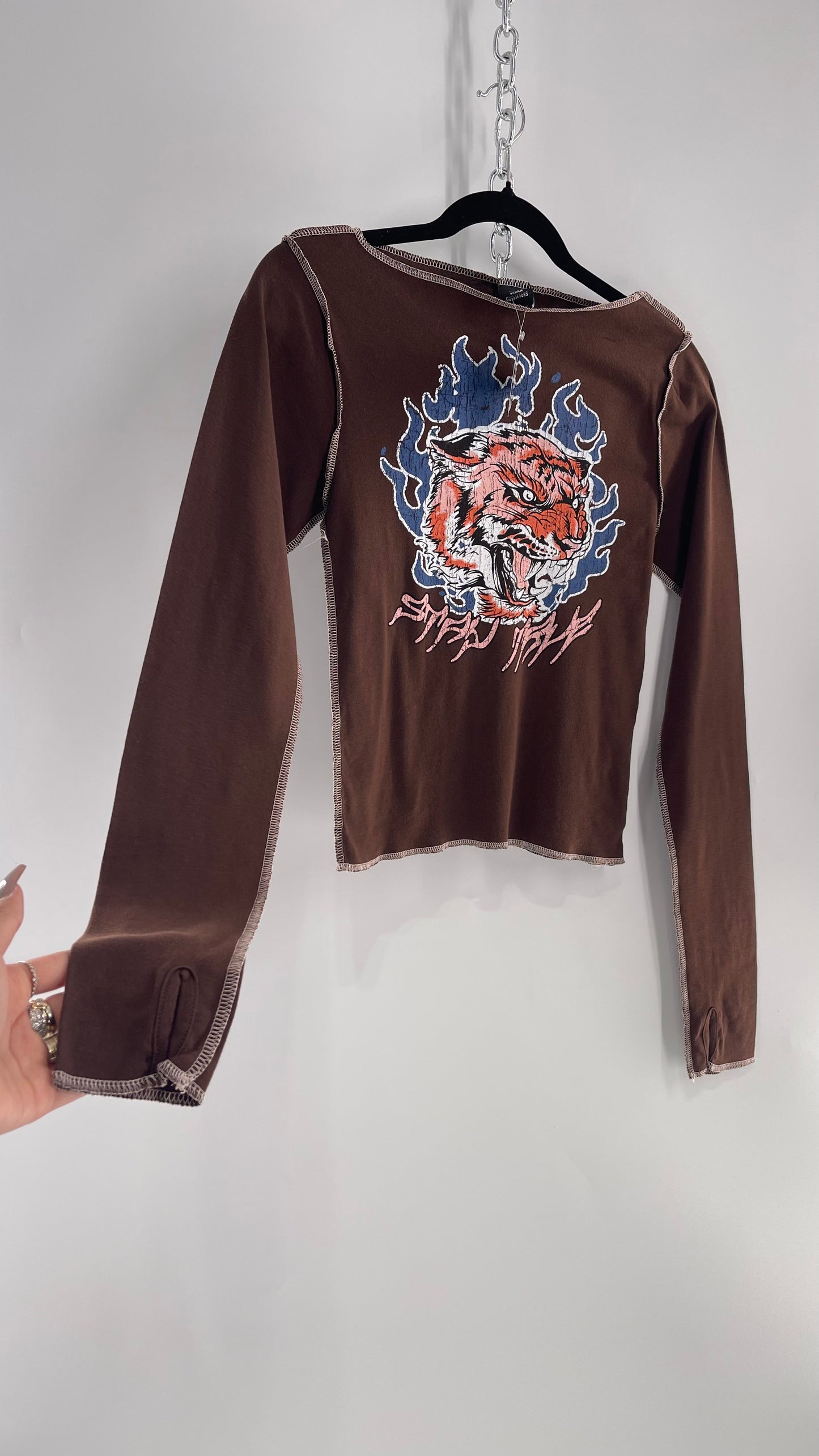 Urban Outfitters Brown Tiger Graphic Long Sleeve (Large)