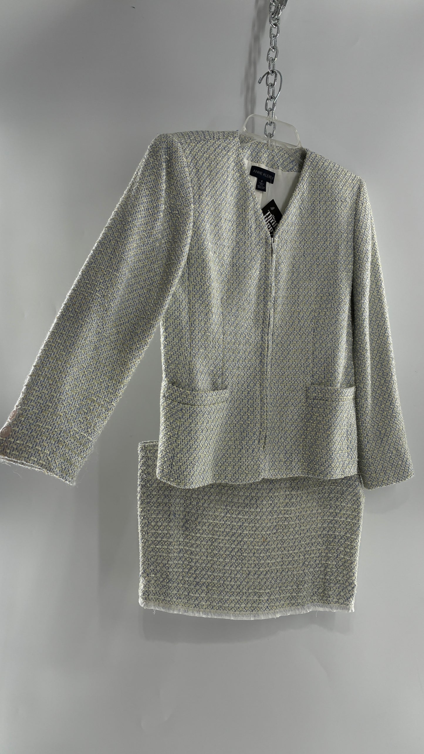 Vintage Blue and Yellow Tweed ANNE KLEIN Suit Set with Upcycled Micro Mini Skirt (2)
