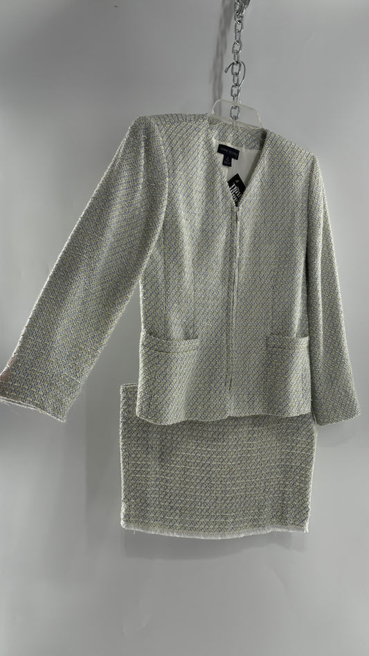 Vintage Blue and Yellow Tweed ANNE KLEIN Suit Set with Upcycled Micro Mini Skirt (2)