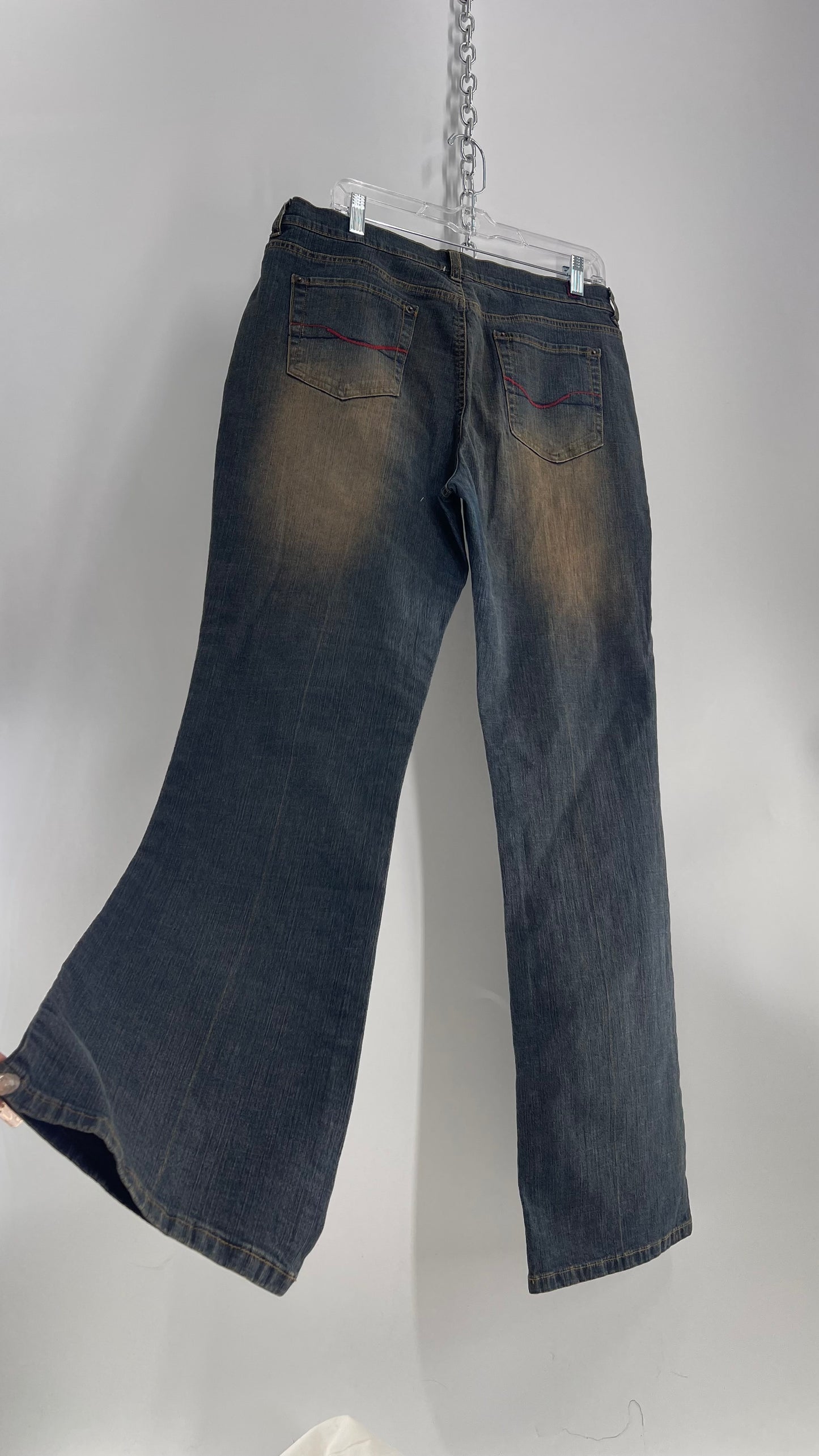 Vintage GLORIA 1990s Flare Faded Thigh and Bum Jeans (C)(12)