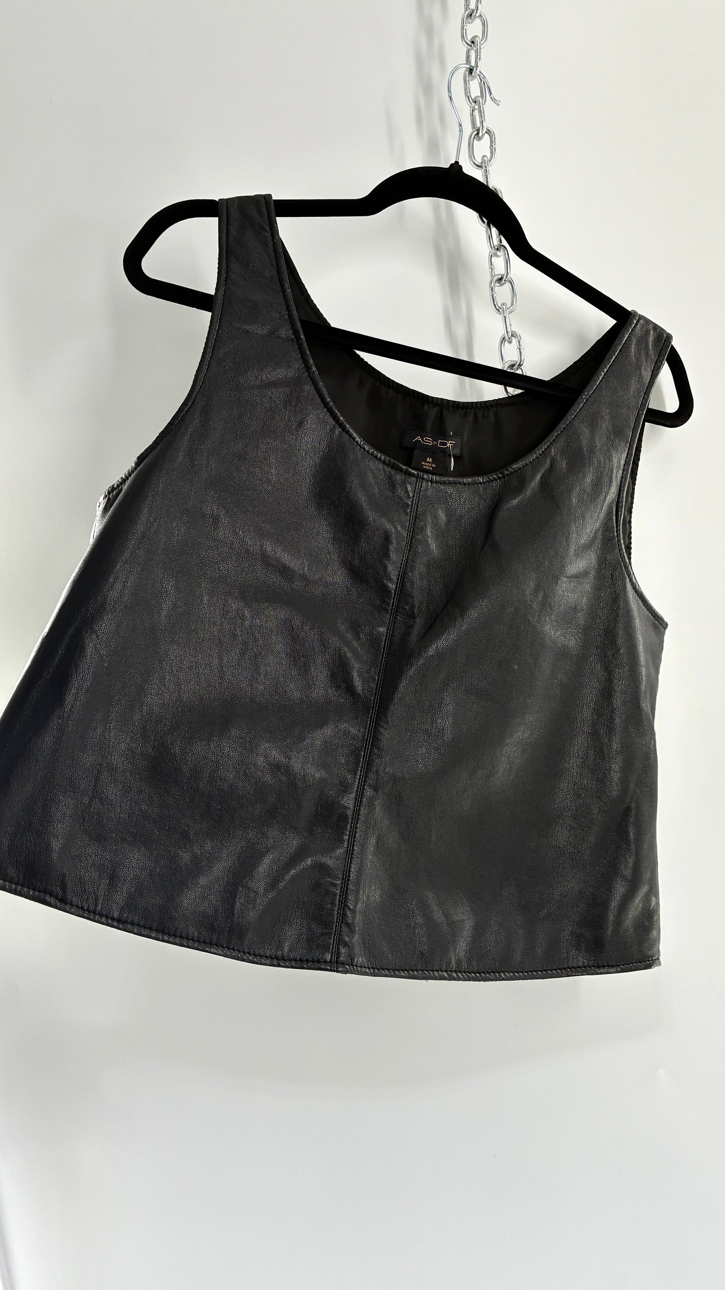 AS by DF Black Leather Sleeveless Boxy Top (Medium)