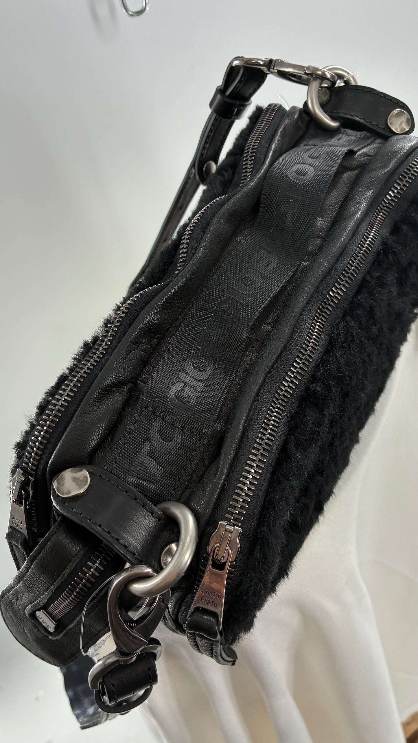 GIORGIO BRATO Black Lamb Leather Convertible Shoulder Bag and Backpack