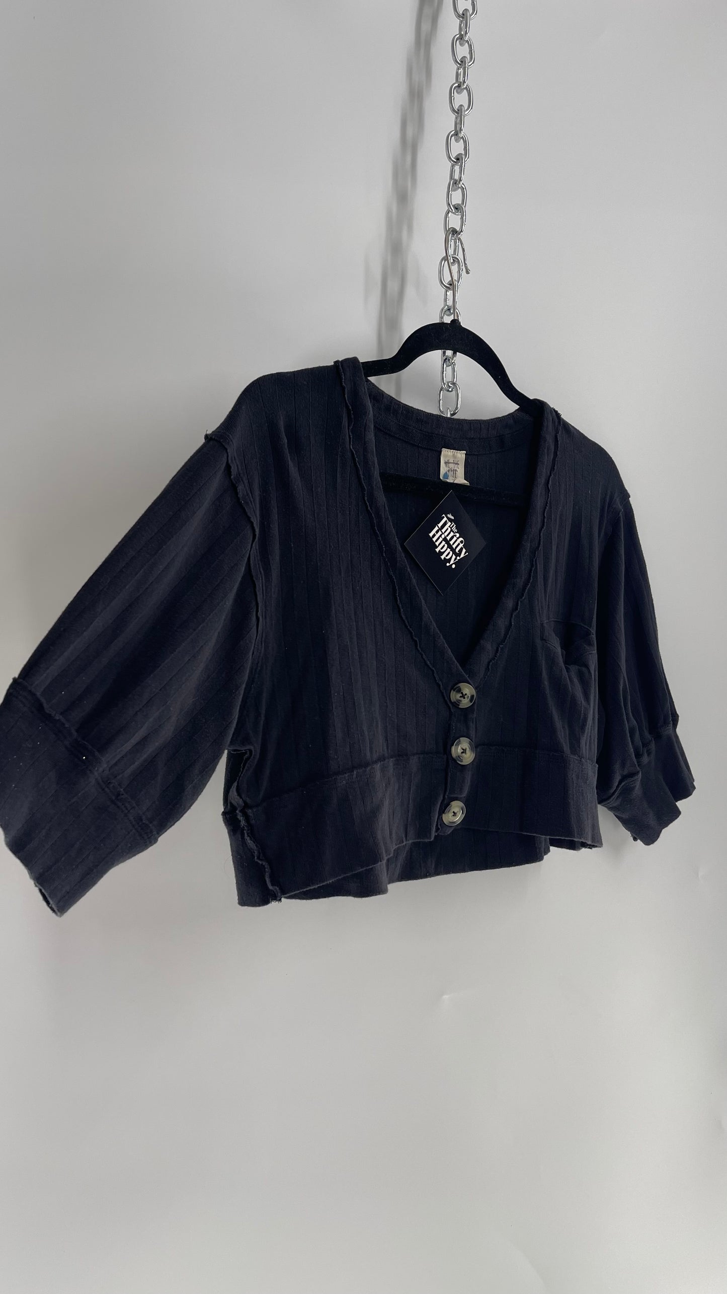 Free People Worn Black/Grey Cropped Baggy Button Front (XS)