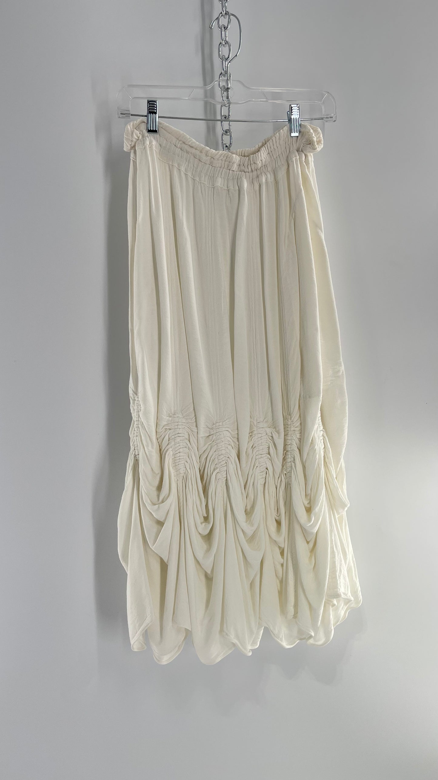 Vintage White Timsuktu 60% Cotton 40% Rayon All Natural Fiber Skirt Handwoven in Morocco with Draping Hem Detail (L/XL)