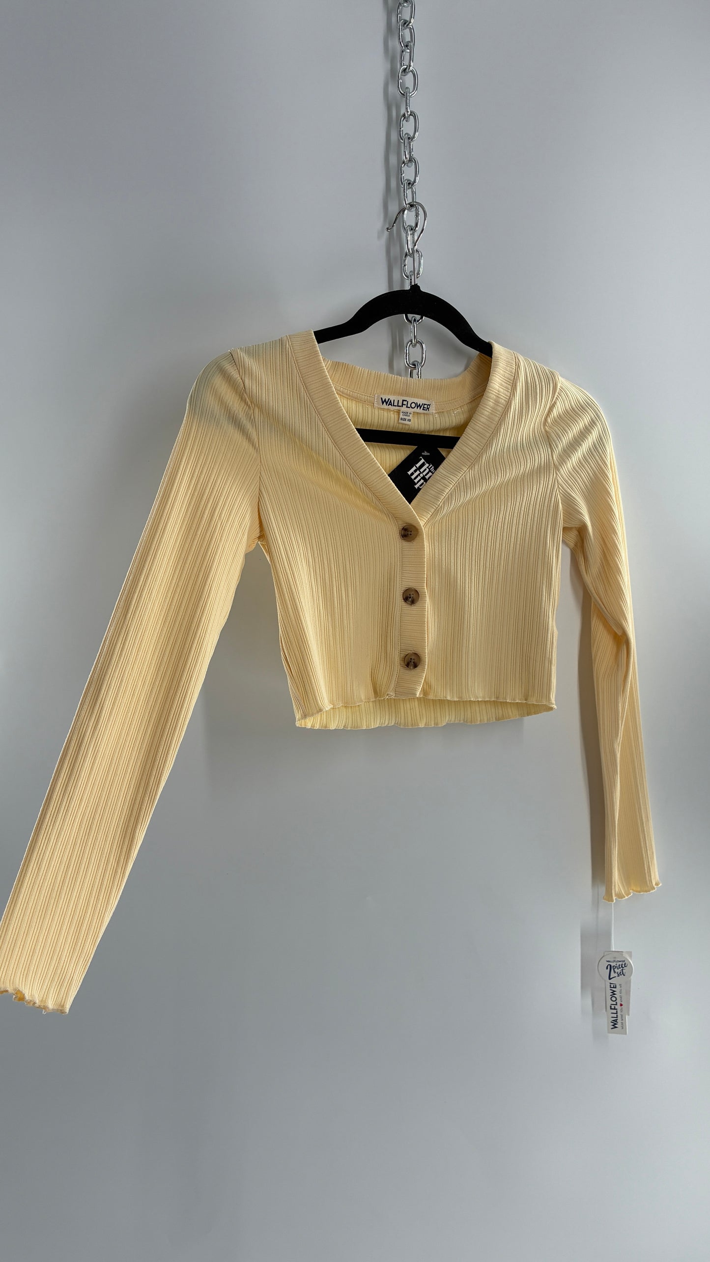 WALLFLOWER Baby Yellow Ribbed Cardigan with Tags Attached (XS)