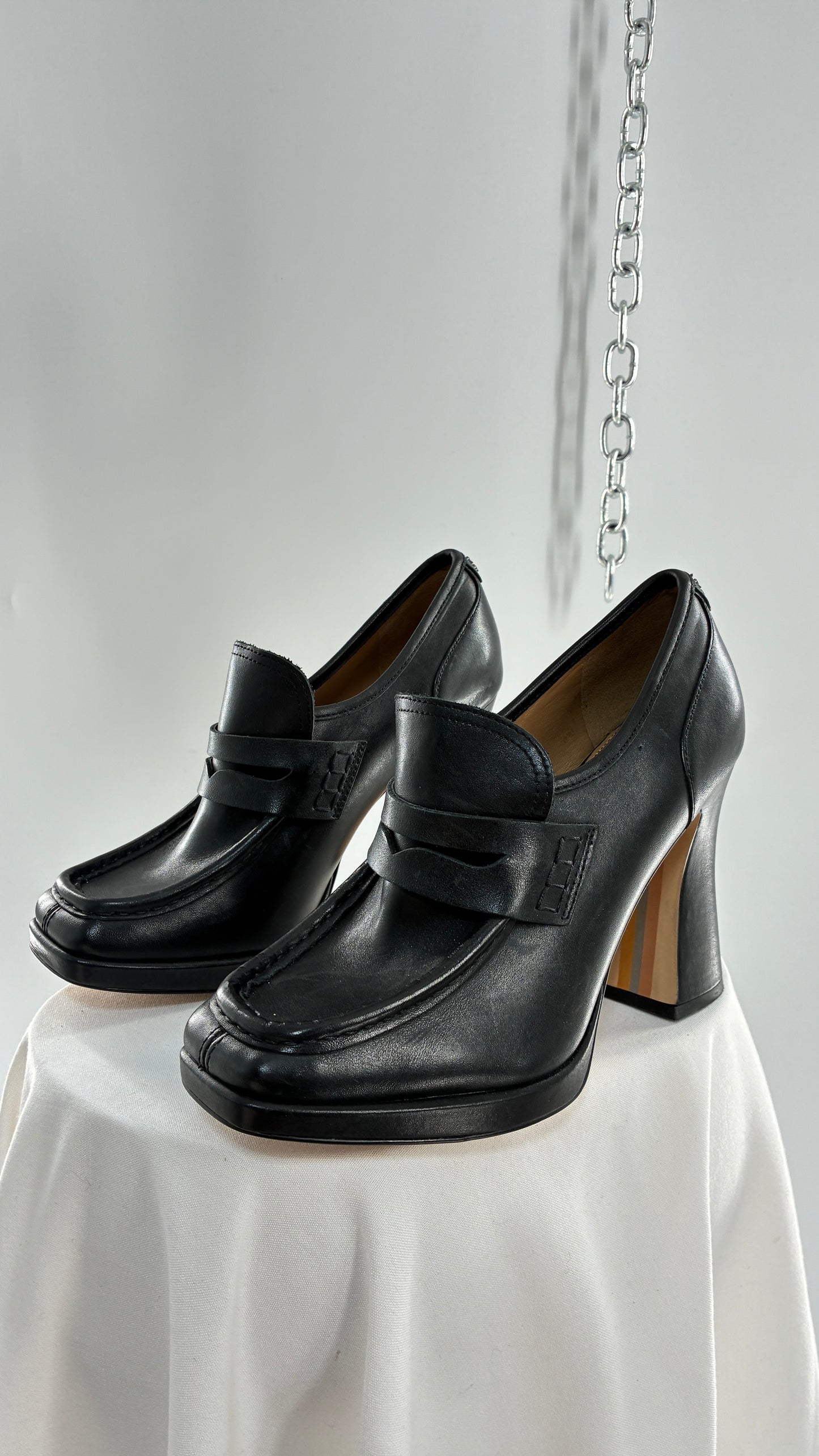 Vintage Sam Edelman Jeanette Black Genuine Leather Chunky Heel Oxfords (9)