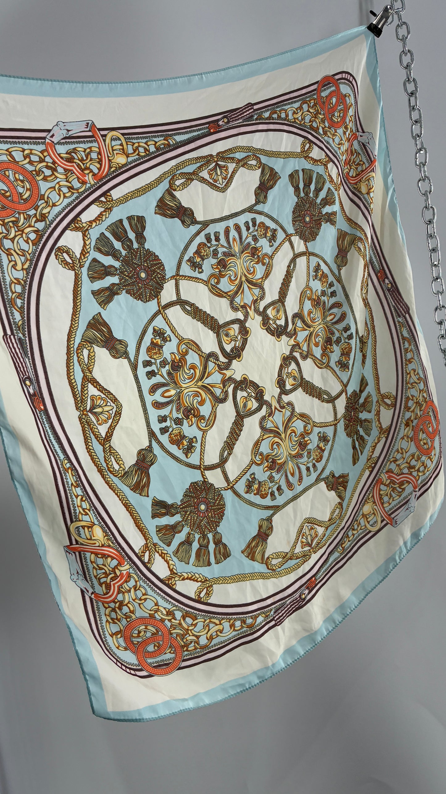 Vintage Baby Blue and Gold Chain Graphic Headscarf/Scarf