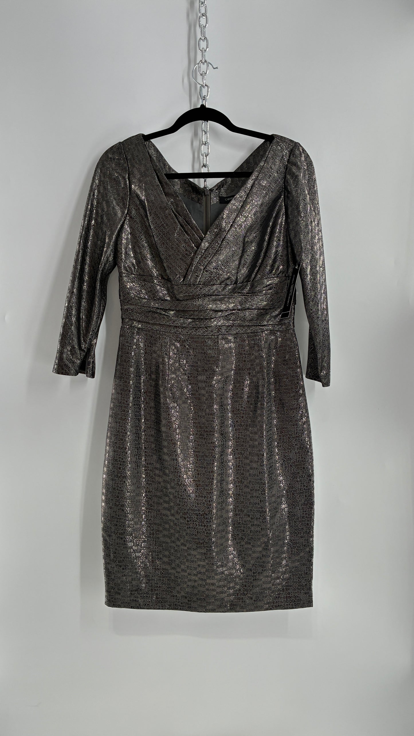 Vintage CARMEN MARC VALVO Metallic Liquid Silver Dress with Tags Attached (6)