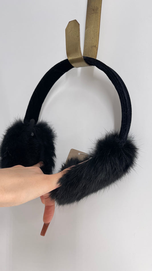 Vintage Black Rabbit Fur Ear Muffin Headband