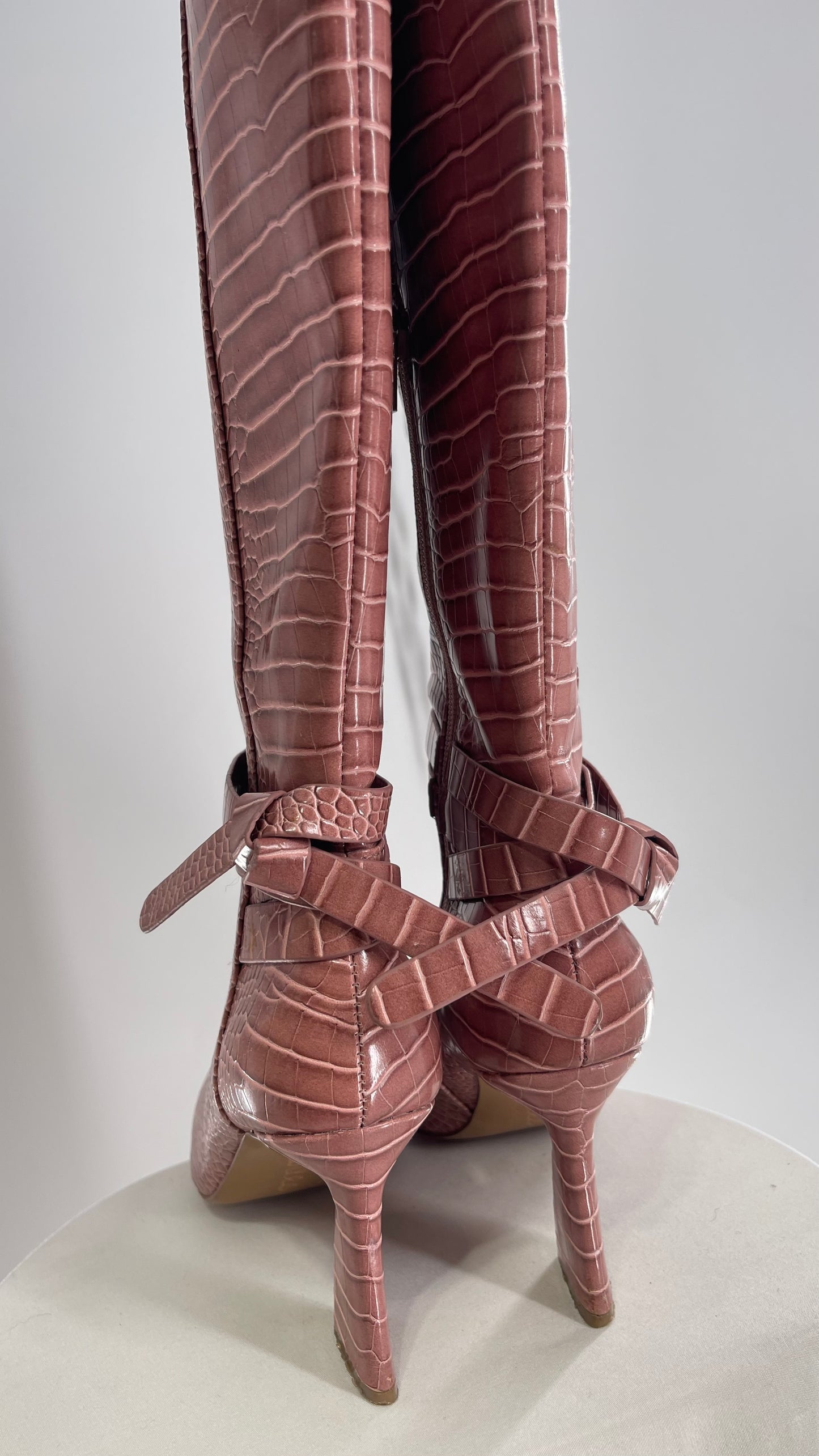 Charles David Rose Pink Crocodile Embossed Pointed Toe Boots (7)