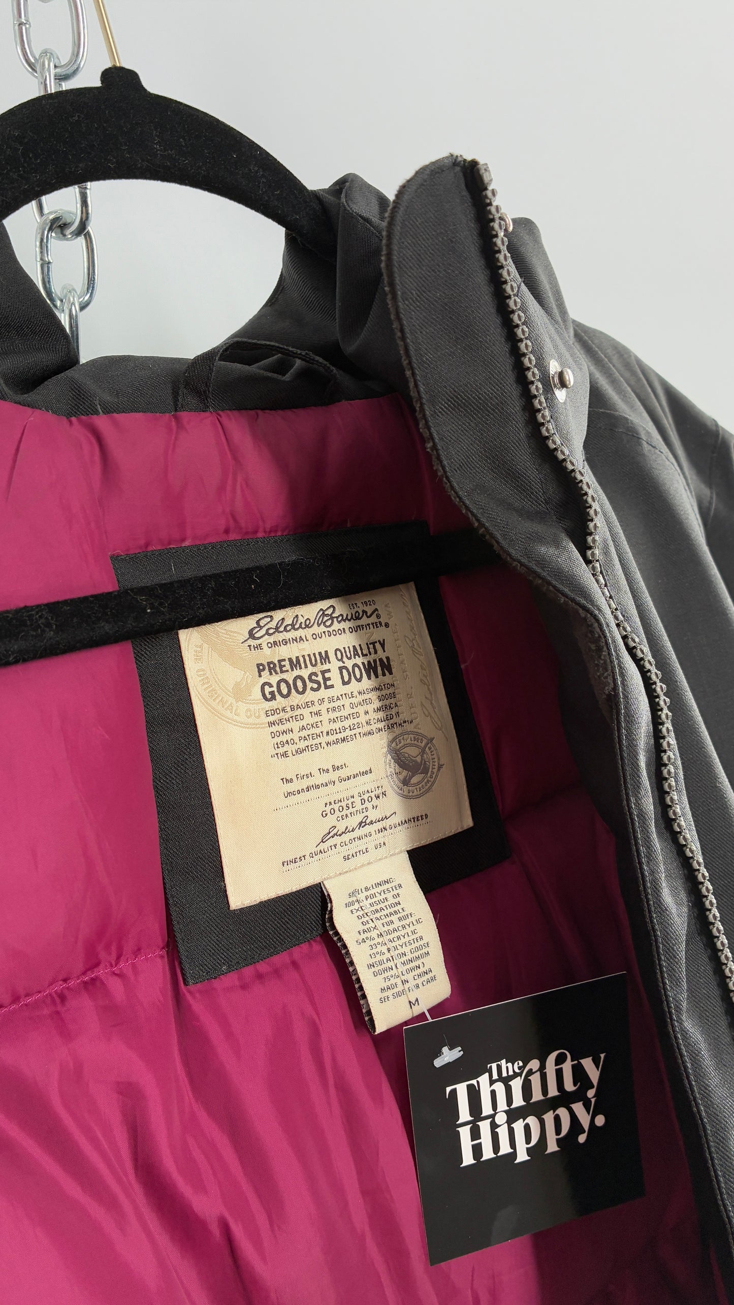 EDDIE BAUER Goose Down Black Jacket with Puffer Lining (Medium)