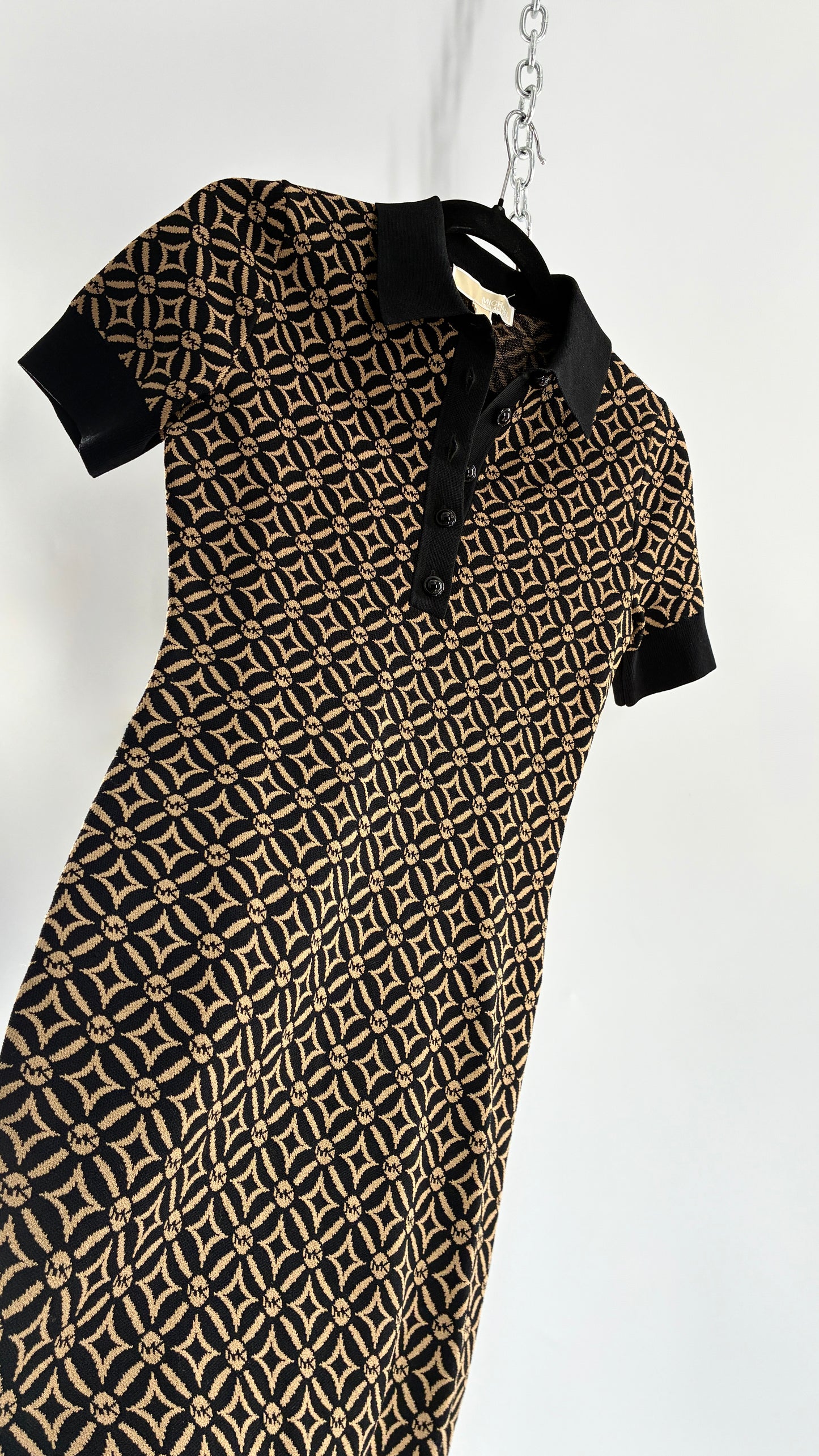 Vintage Michael Kors Thick Knit Collared Monogram Mini Dress (Small)