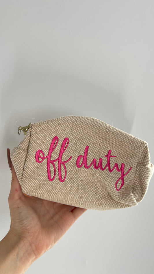 Off Duty Woven Beige Pouch with Embroidered “Off Duty”