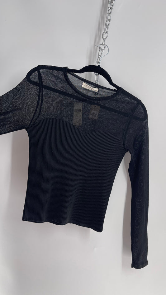 Anthropologie Black Knit Long Sleeve with Ribbed Sweetheart Neckline and Tags Attached (Small)